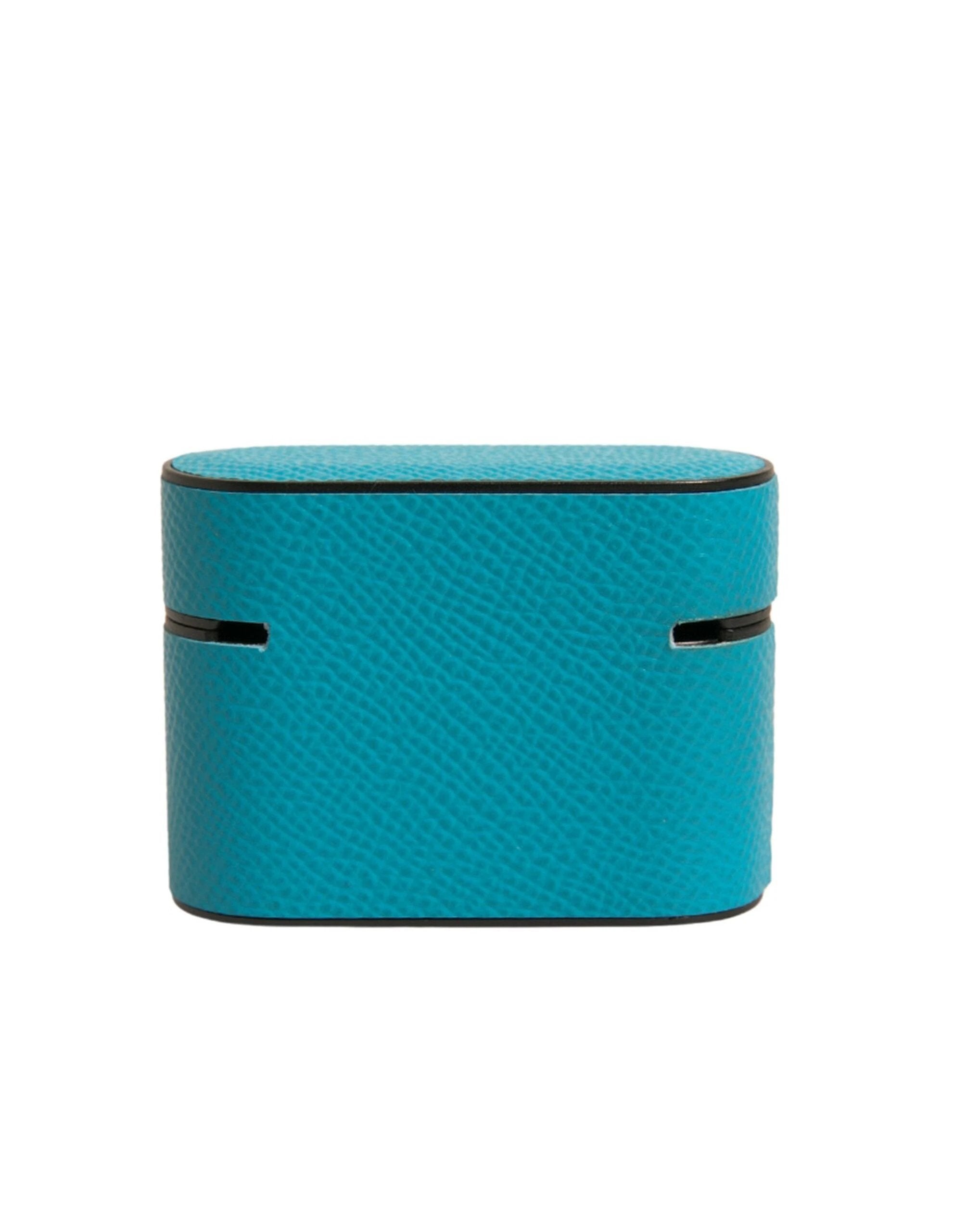 Dolce & Gabbana Green Leather Metal Logo Plaque Holder Airpods Case by Dolce & Gabbana