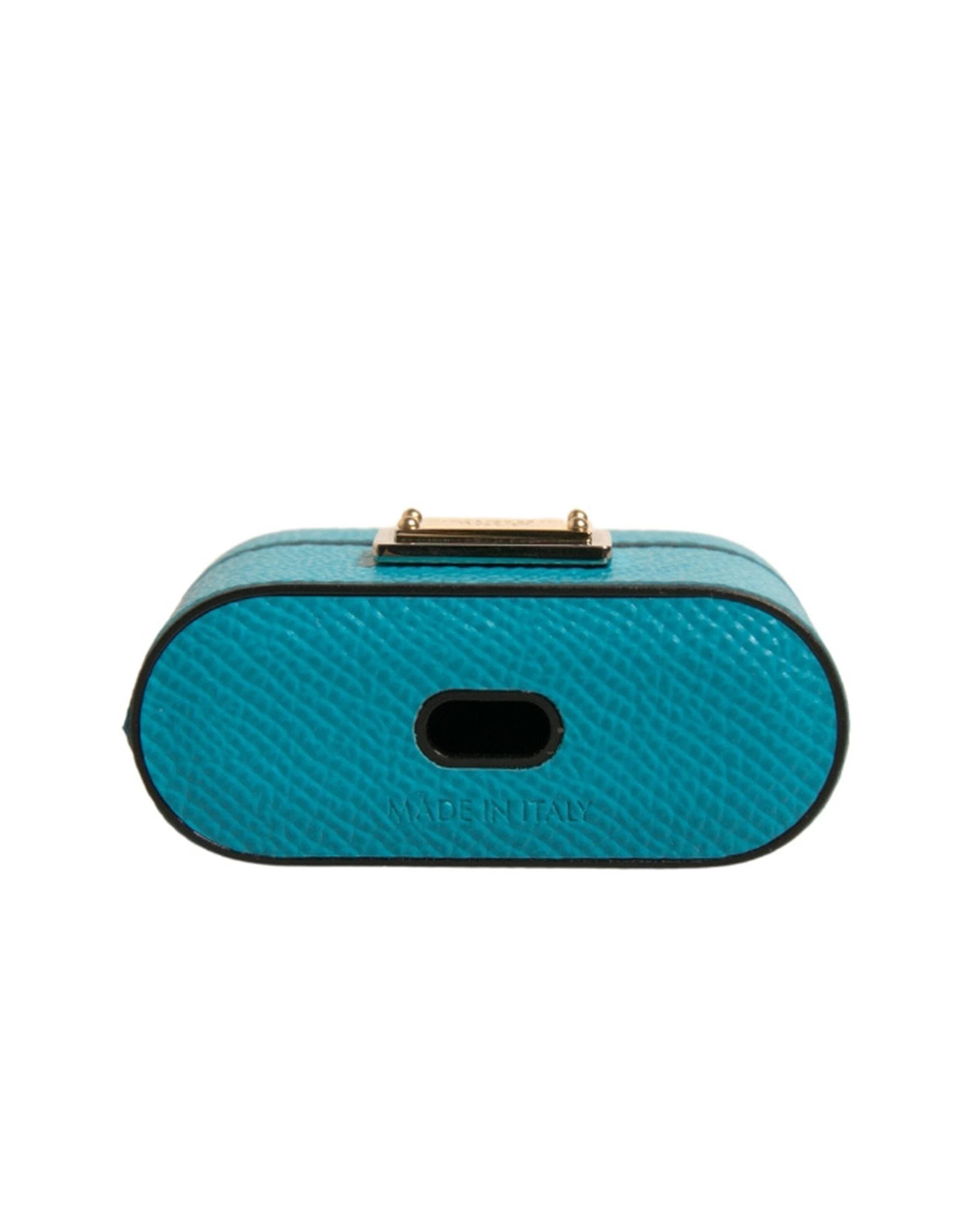 Dolce & Gabbana Green Leather Metal Logo Plaque Holder Airpods Case by Dolce & Gabbana