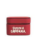Dolce & Gabbana Red PVC Embossed Logo Plaque Holder Airpods Case by Dolce & Gabbana