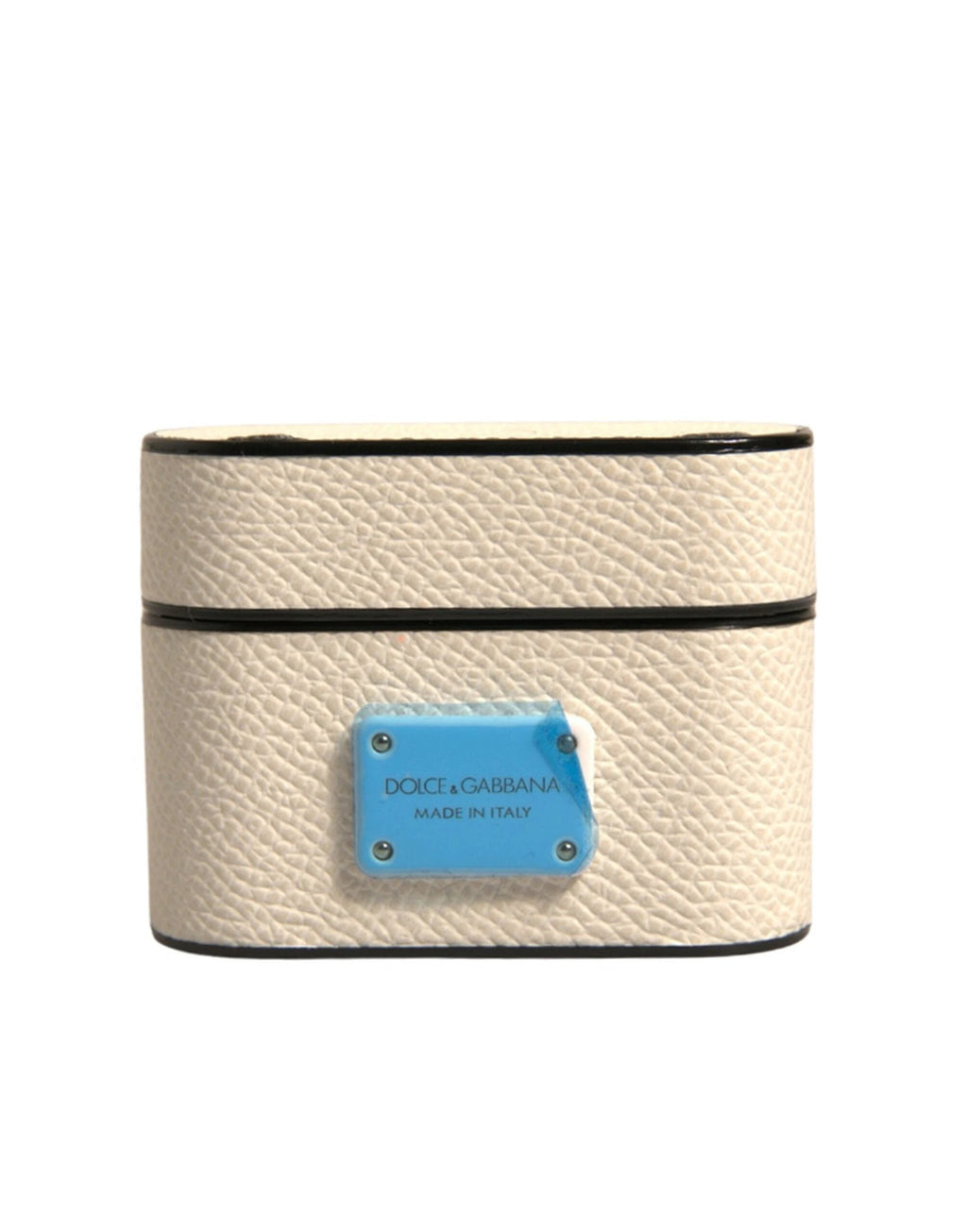 Dolce & Gabbana White Leather Metal Logo Plaque Holder Airpods Case by Dolce & Gabbana