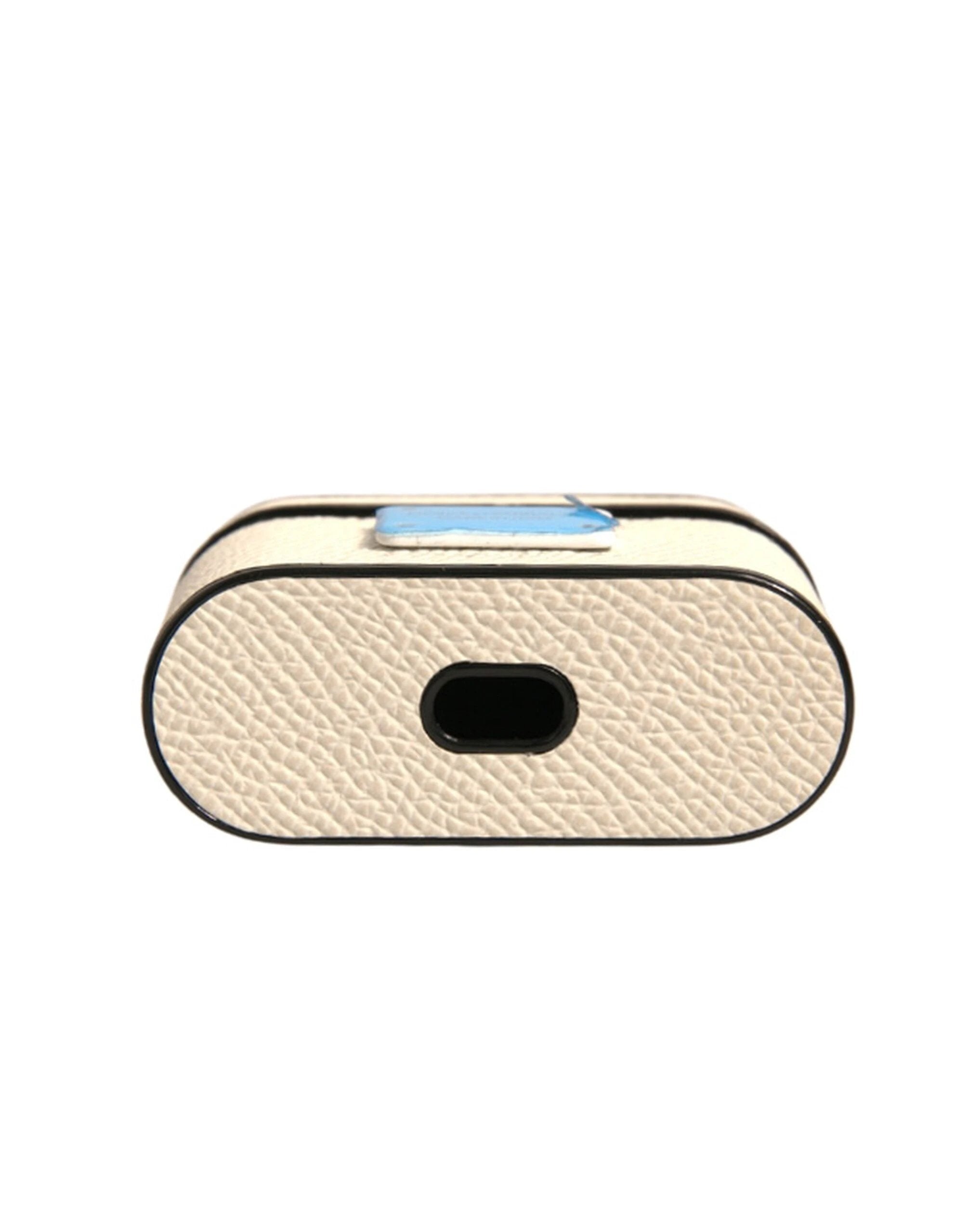 Dolce & Gabbana White Leather Metal Logo Plaque Holder Airpods Case by Dolce & Gabbana