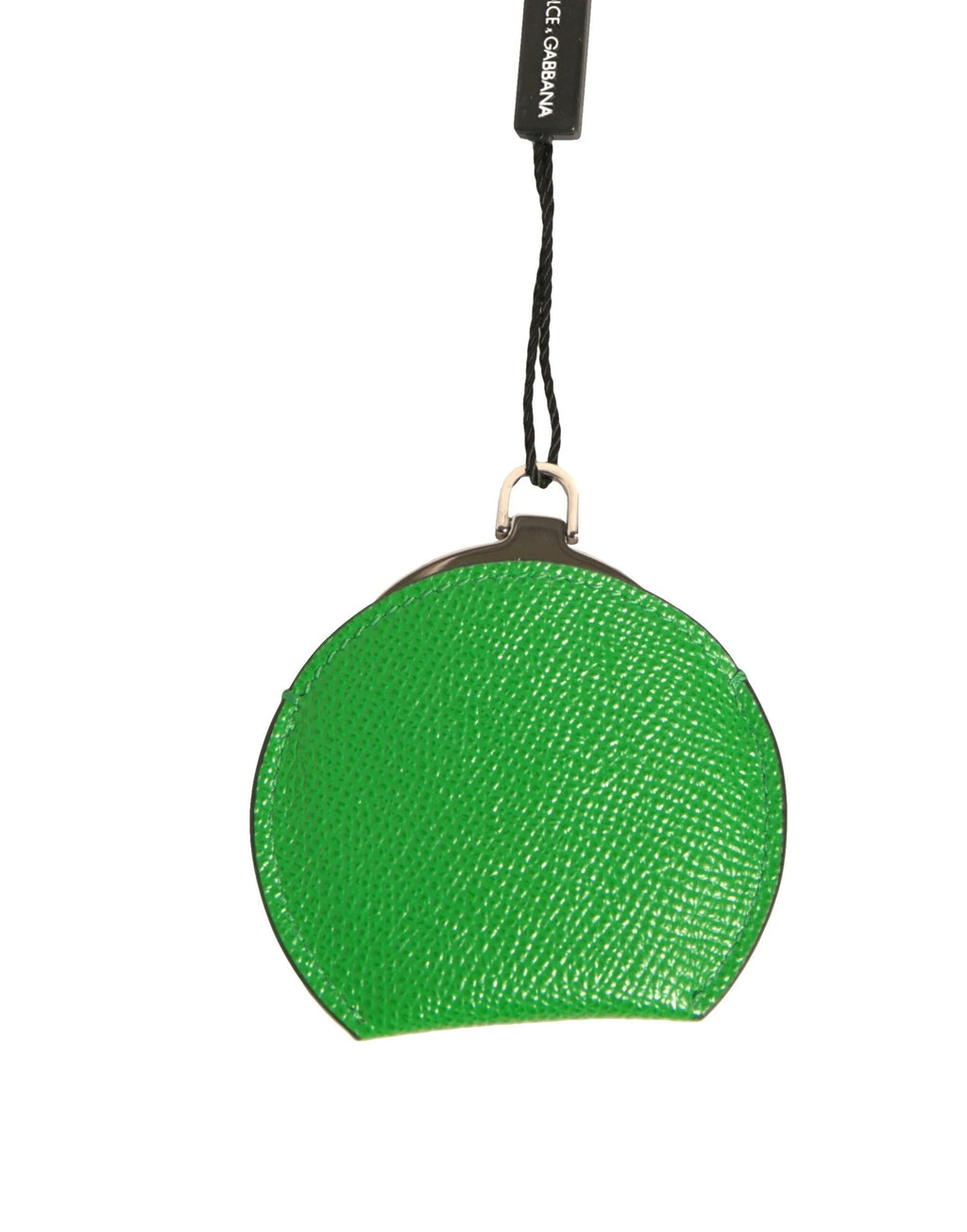 Dolce & Gabbana Green Calfskin Leather Round Logo Hand Mirror Holder by Dolce & Gabbana