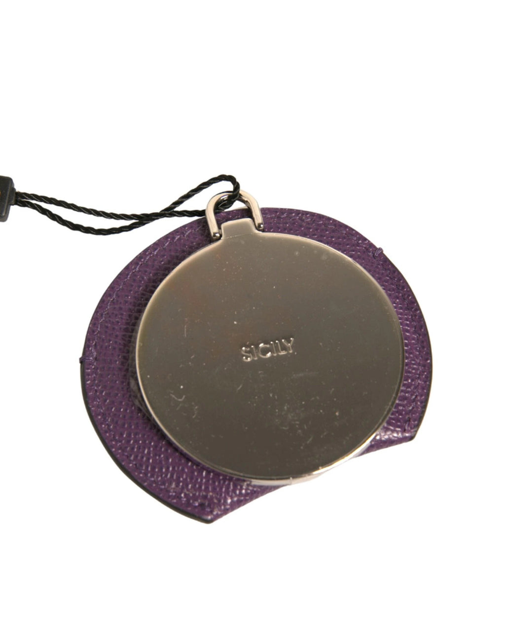 Dolce & Gabbana Purple Calfskin Leather Round Logo Hand Mirror Holder by Dolce & Gabbana