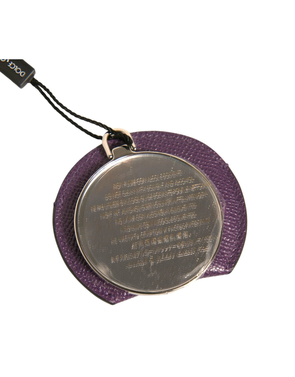 Dolce & Gabbana Purple Calfskin Leather Round Logo Hand Mirror Holder by Dolce & Gabbana