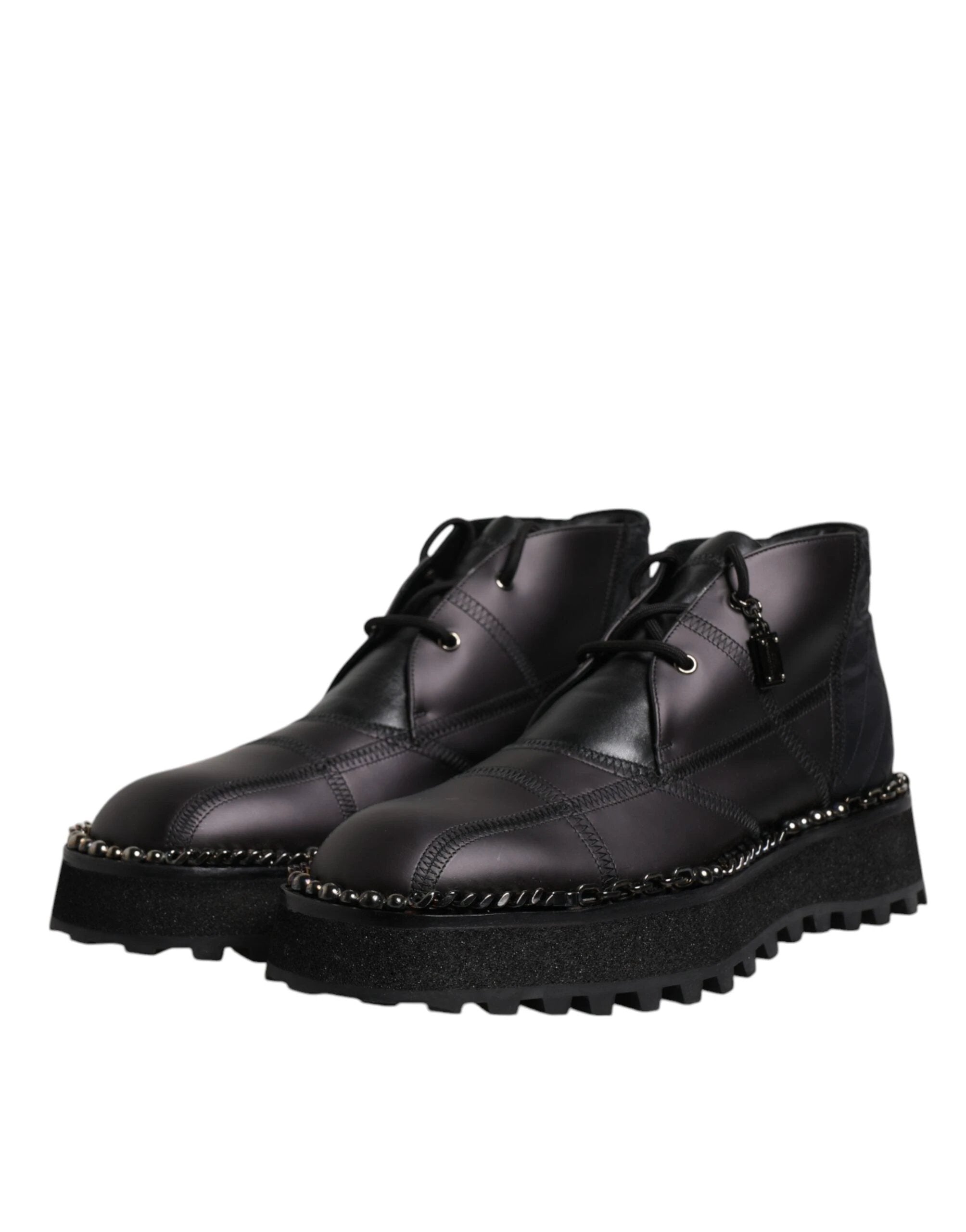Dolce & Gabbana Black Leather Lace Up Ankle Boots Shoes by Dolce & Gabbana