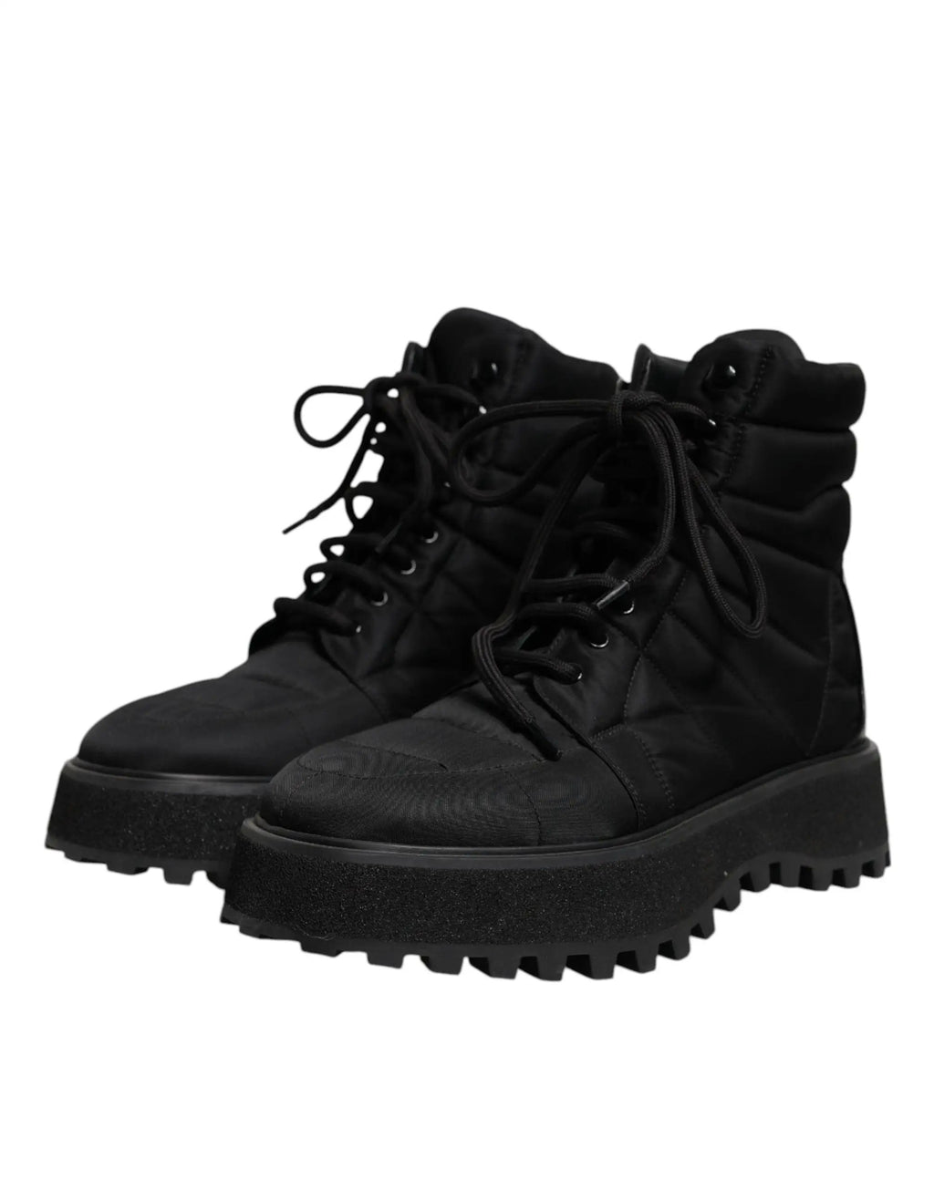 Dolce & Gabbana Black Padded Mid Calf Lace Up Boots Shoes