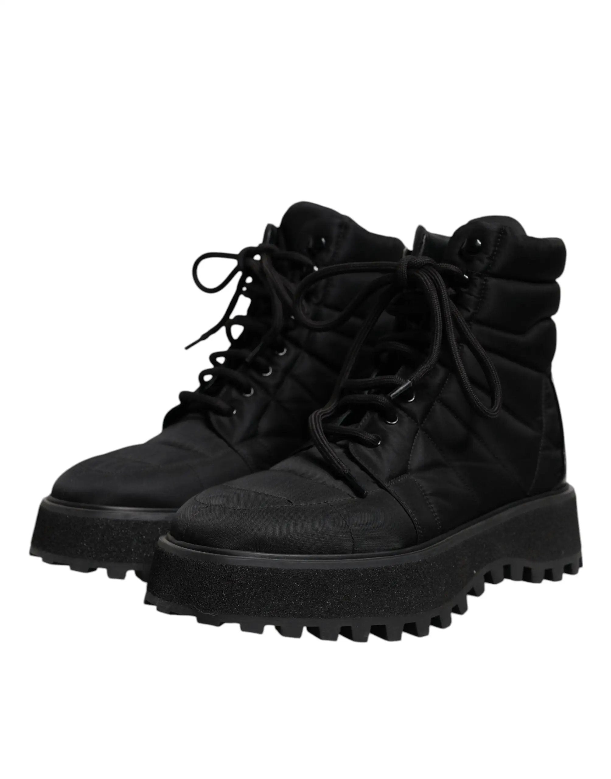 Dolce & Gabbana Black Padded Mid Calf Lace Up Boots Shoes