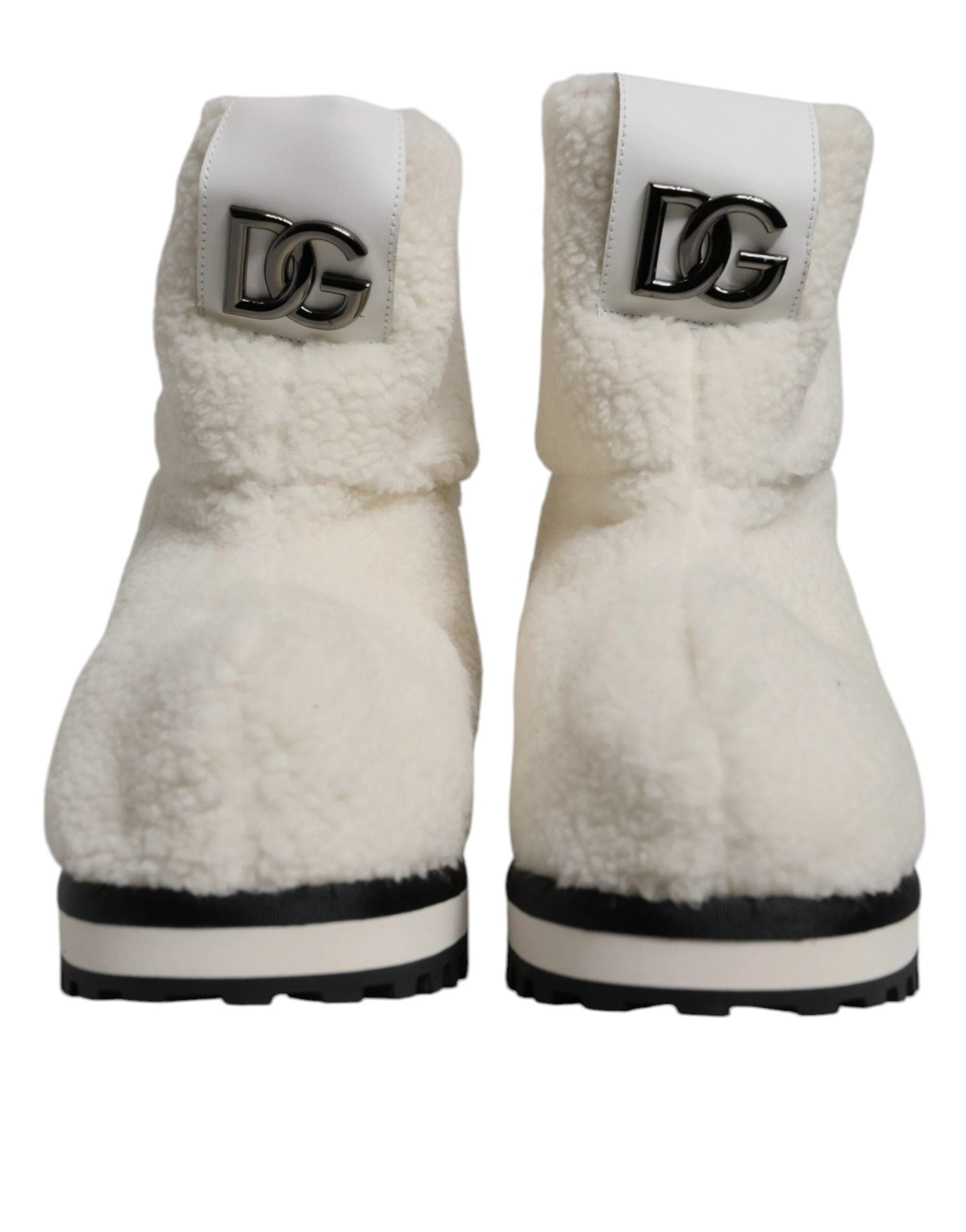 Dolce & Gabbana White Plush Logo Padded Mid Calf Boots Shoes by Dolce & Gabbana
