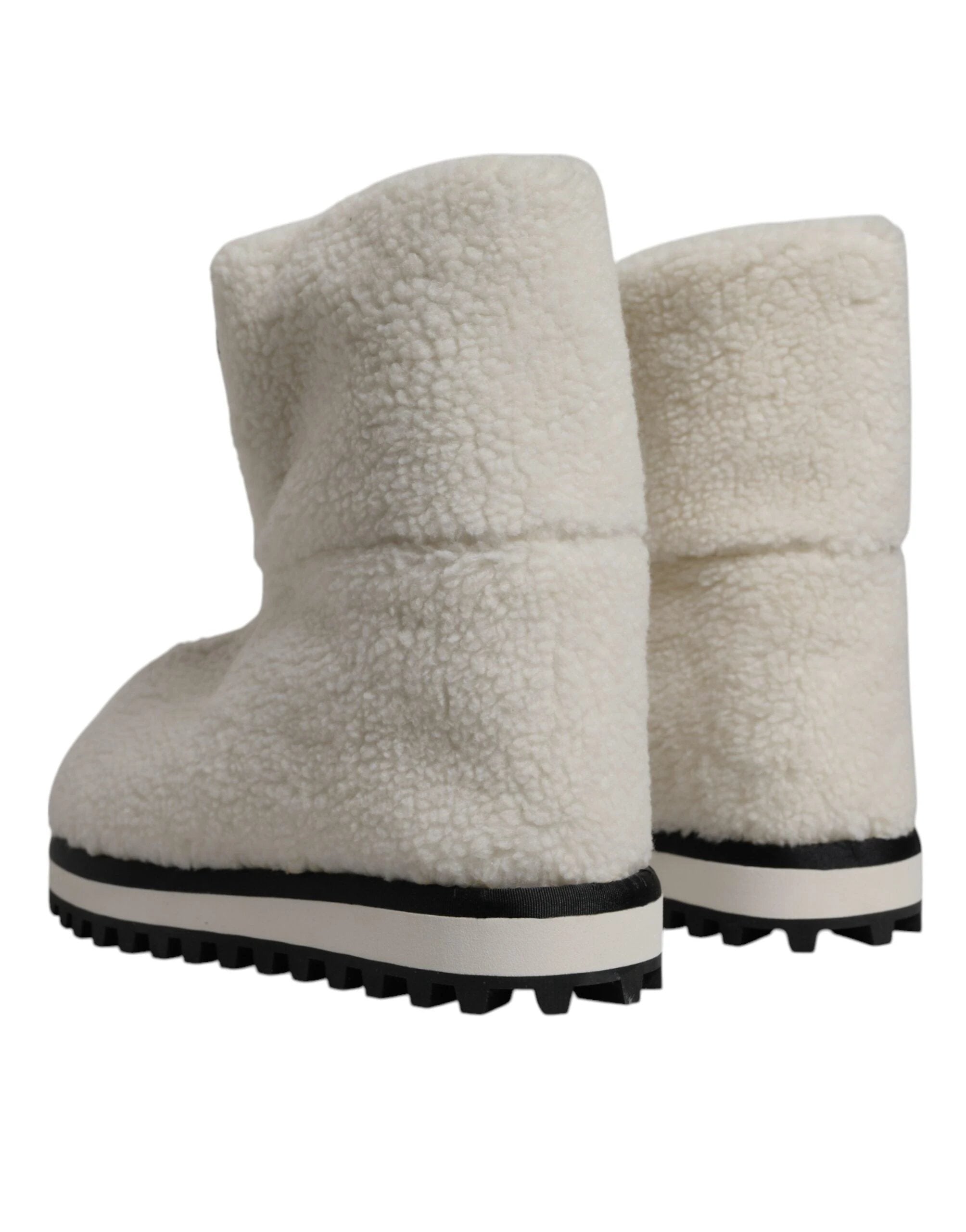 Dolce & Gabbana White Plush Logo Padded Mid Calf Boots Shoes by Dolce & Gabbana