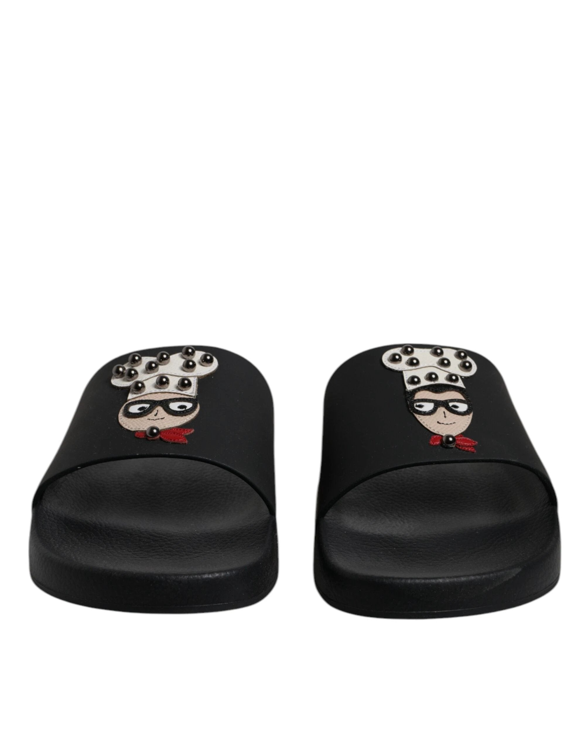 Dolce & Gabbana Black Leather Slides Sandals Beachwear Shoes by Dolce & Gabbana