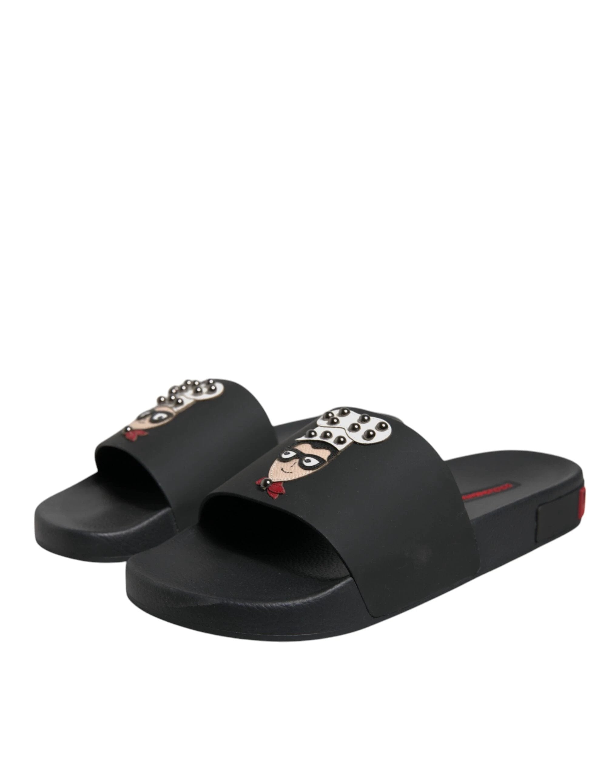 Dolce & Gabbana Black Leather Slides Sandals Beachwear Shoes by Dolce & Gabbana