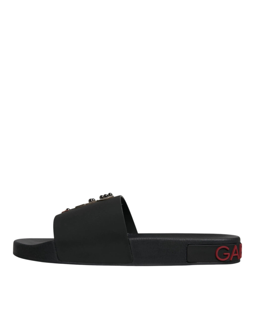 Dolce & Gabbana Black Leather Slides Sandals Beachwear Shoes by Dolce & Gabbana