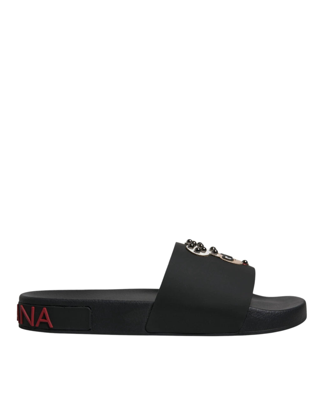 Dolce & Gabbana Black Leather Slides Sandals Beachwear Shoes by Dolce & Gabbana
