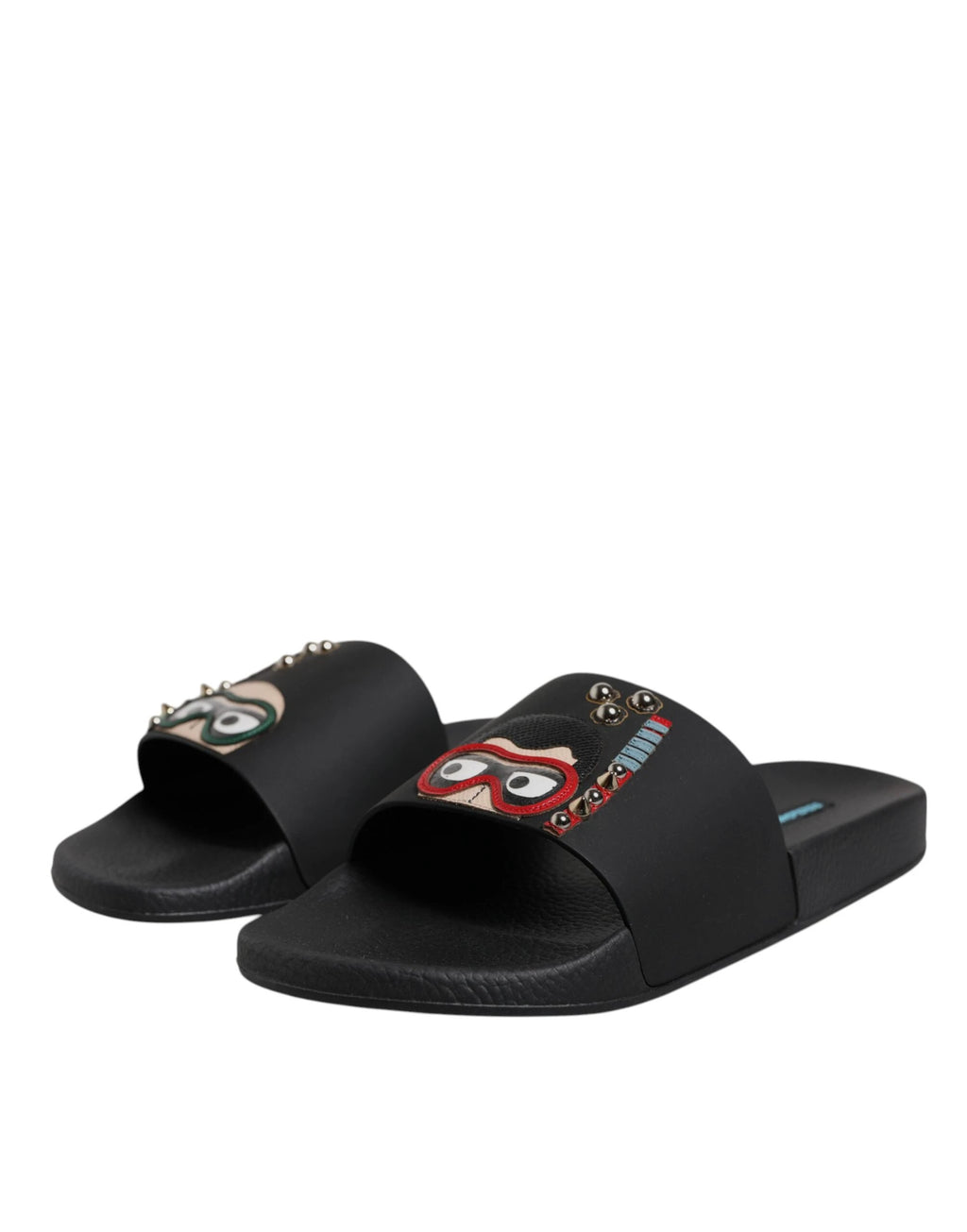 Dolce & Gabbana Black Divers Leather Flats Slides Sandals Beachwear Shoes by Dolce & Gabbana