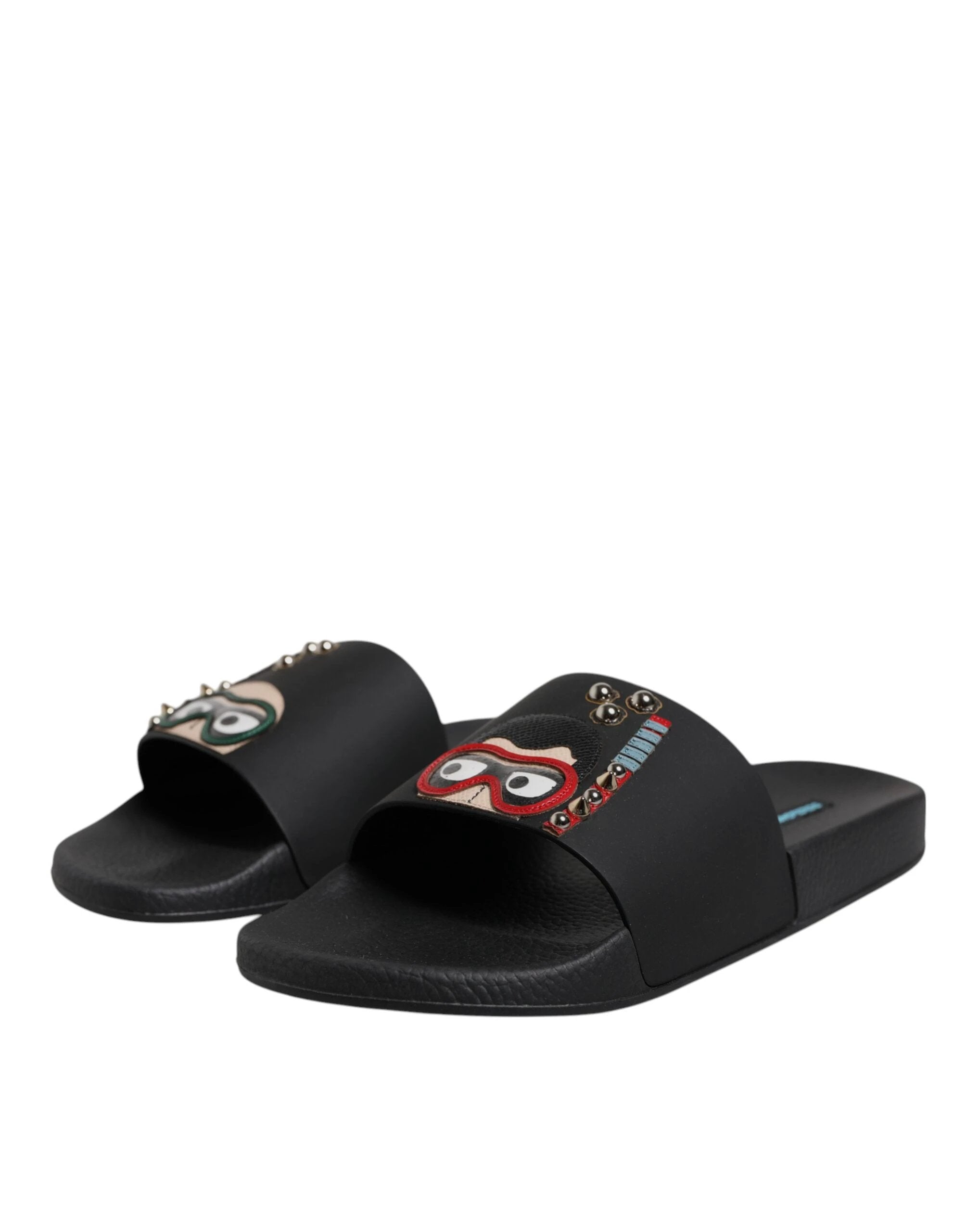 Dolce & Gabbana Black Divers Leather Flats Slides Sandals Beachwear Shoes by Dolce & Gabbana