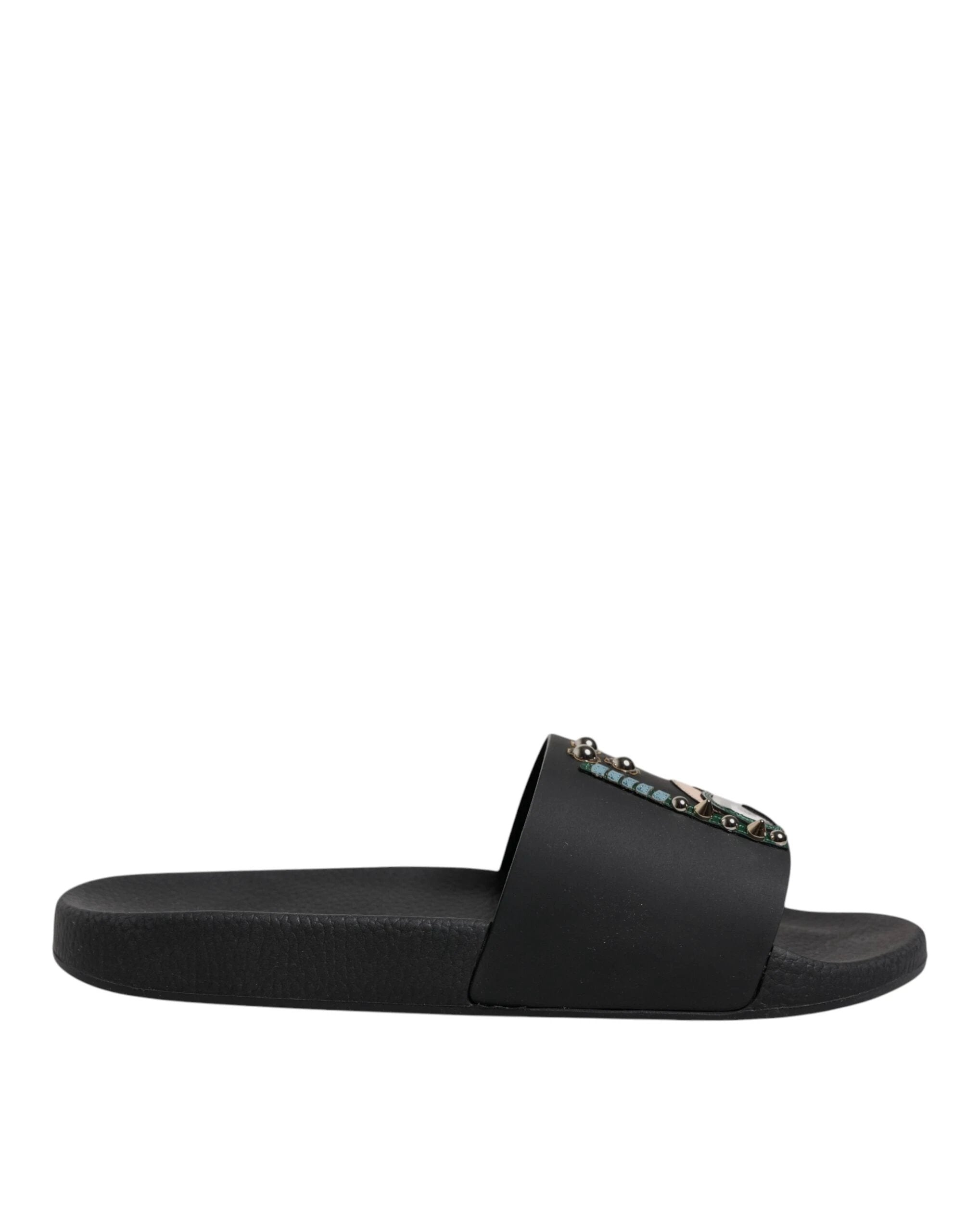 Dolce & Gabbana Black Divers Leather Flats Slides Sandals Beachwear Shoes by Dolce & Gabbana