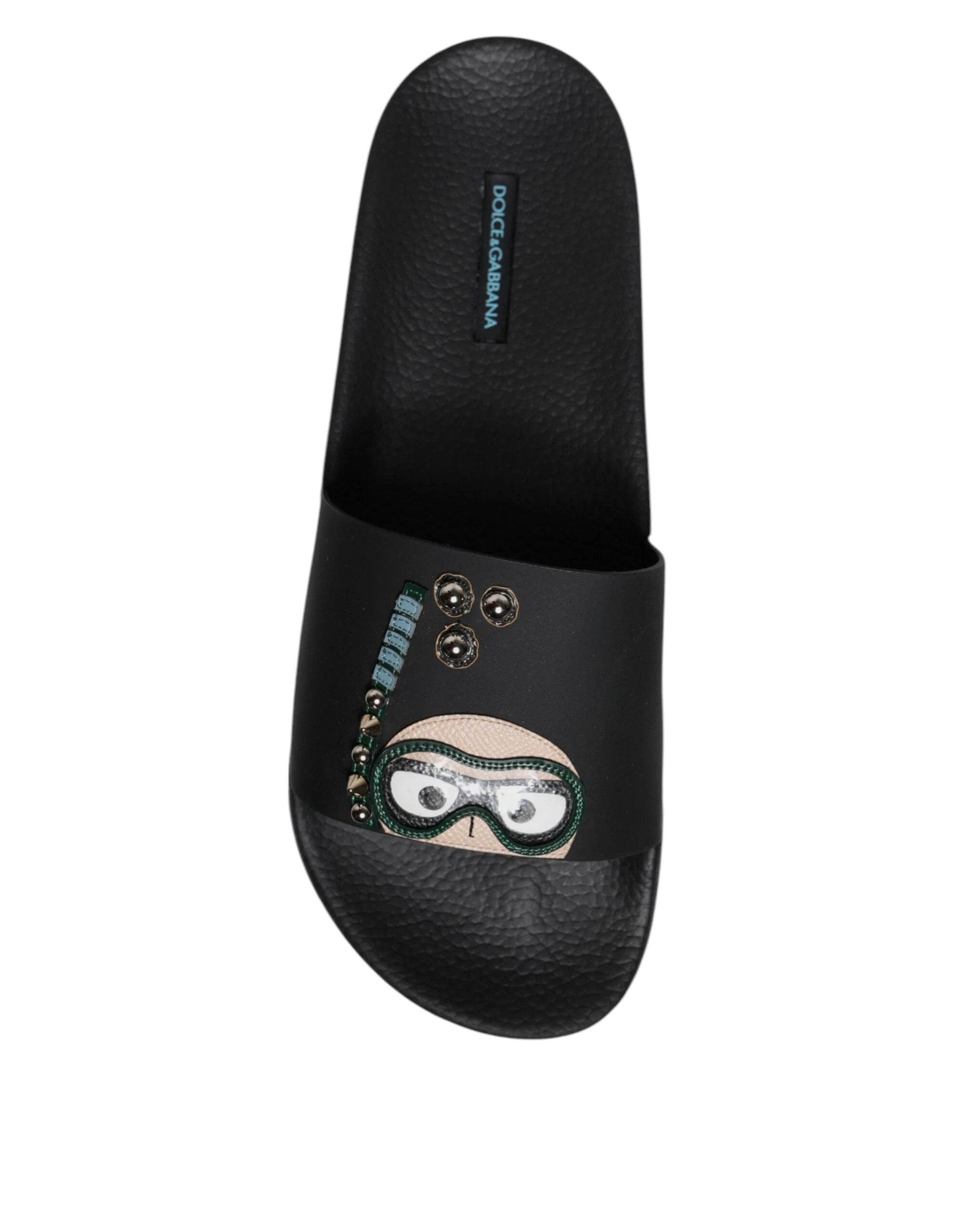 Dolce & Gabbana Black Divers Leather Flats Slides Sandals Beachwear Shoes by Dolce & Gabbana