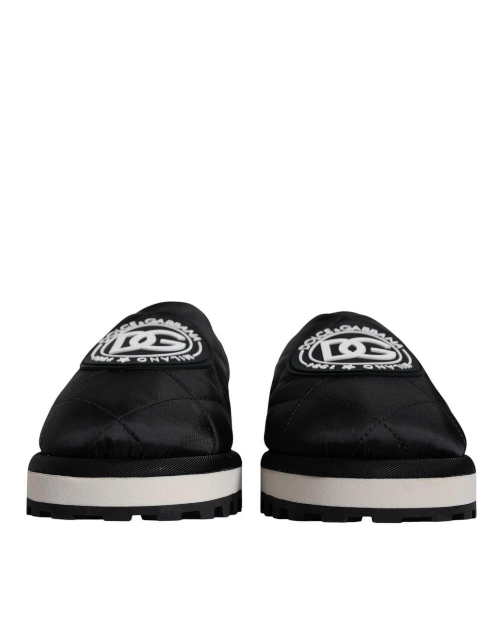 Dolce & Gabbana Black Nylon Quilted Logo Patch Sandals Slides Shoes by Dolce & Gabbana