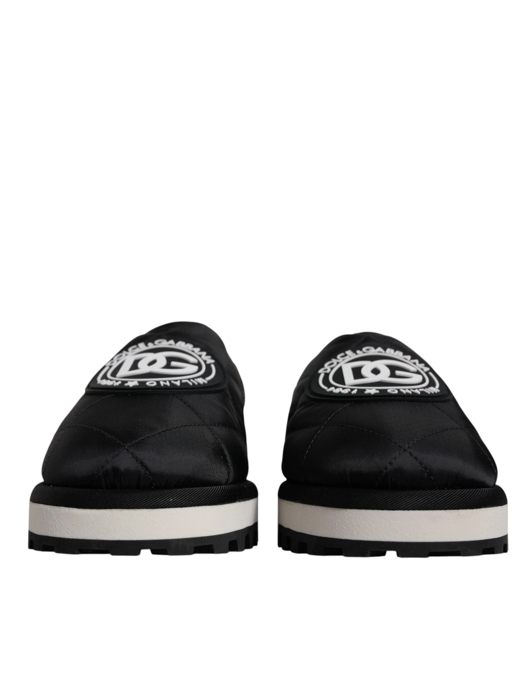 Dolce & Gabbana Black Nylon Quilted Logo Patch Sandals Slides Shoes by Dolce & Gabbana