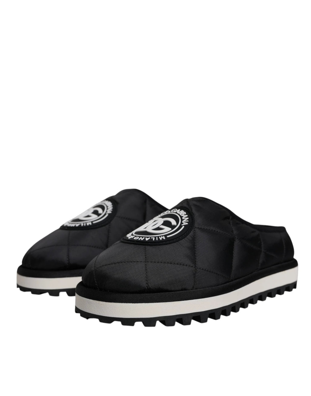Dolce & Gabbana Black Nylon Quilted Logo Patch Sandals Slides Shoes by Dolce & Gabbana