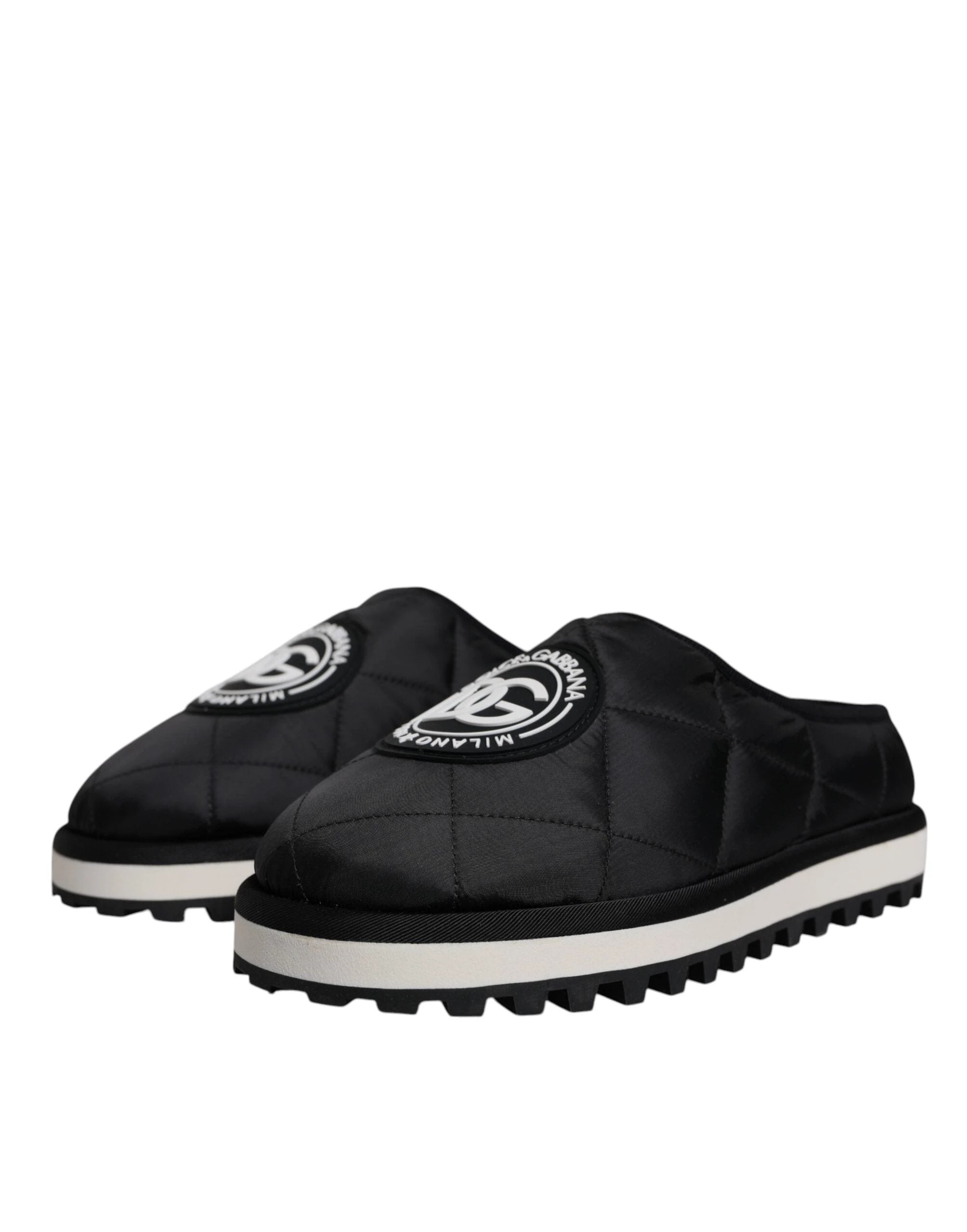 Dolce & Gabbana Black Nylon Quilted Logo Patch Sandals Slides Shoes by Dolce & Gabbana