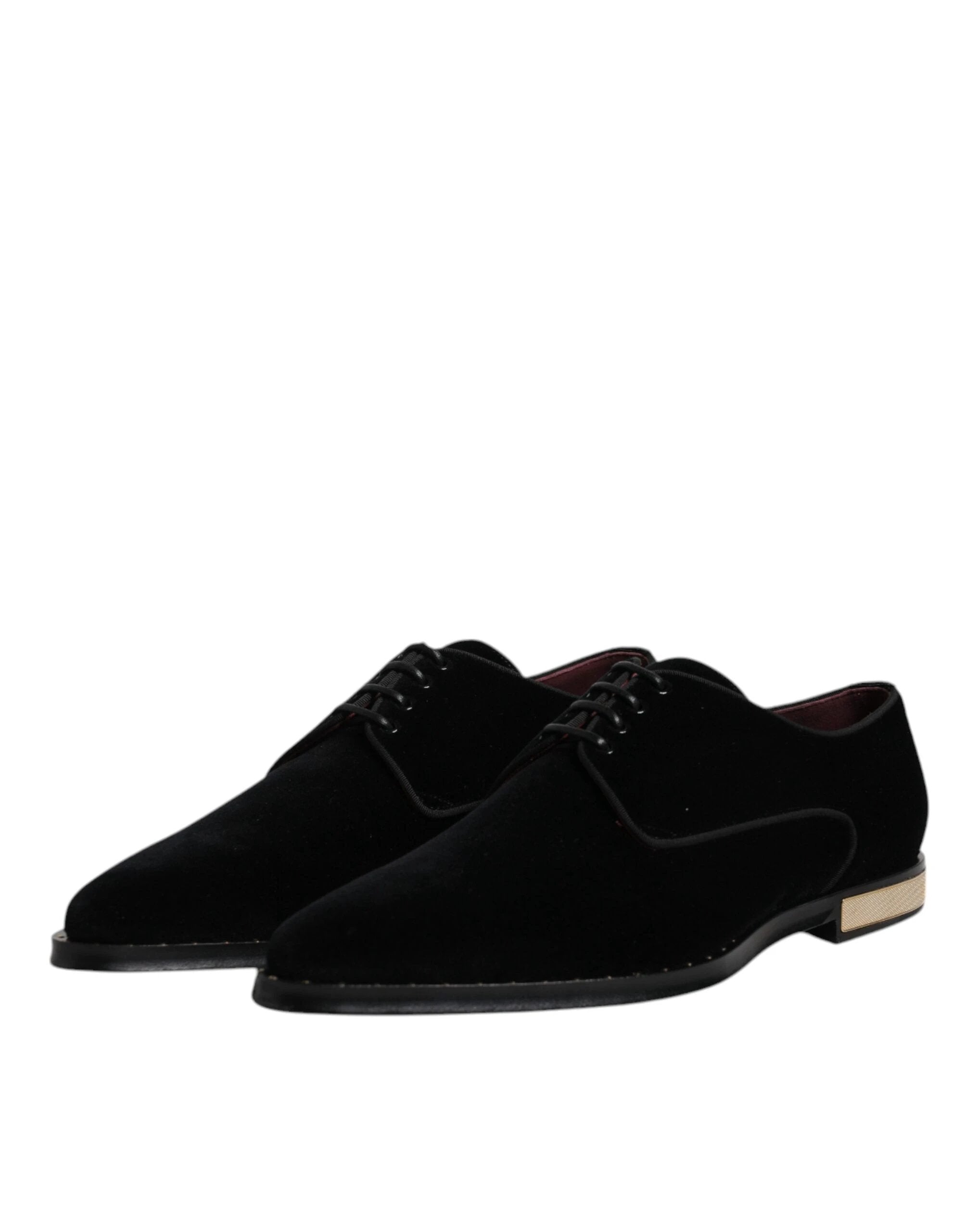 Dolce & Gabbana Black Velvet Cotton Lace Up Derby Shoes by Dolce & Gabbana