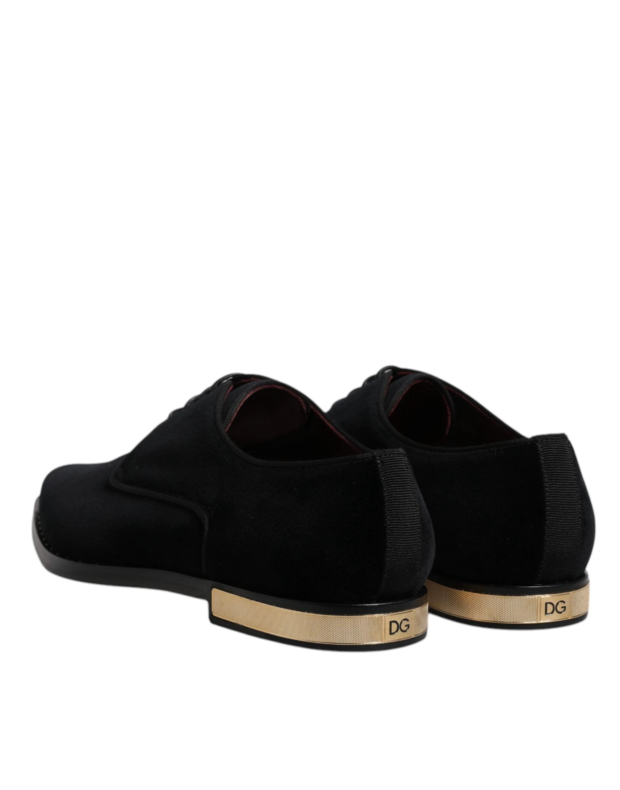 Dolce & Gabbana Black Velvet Cotton Lace Up Derby Shoes by Dolce & Gabbana