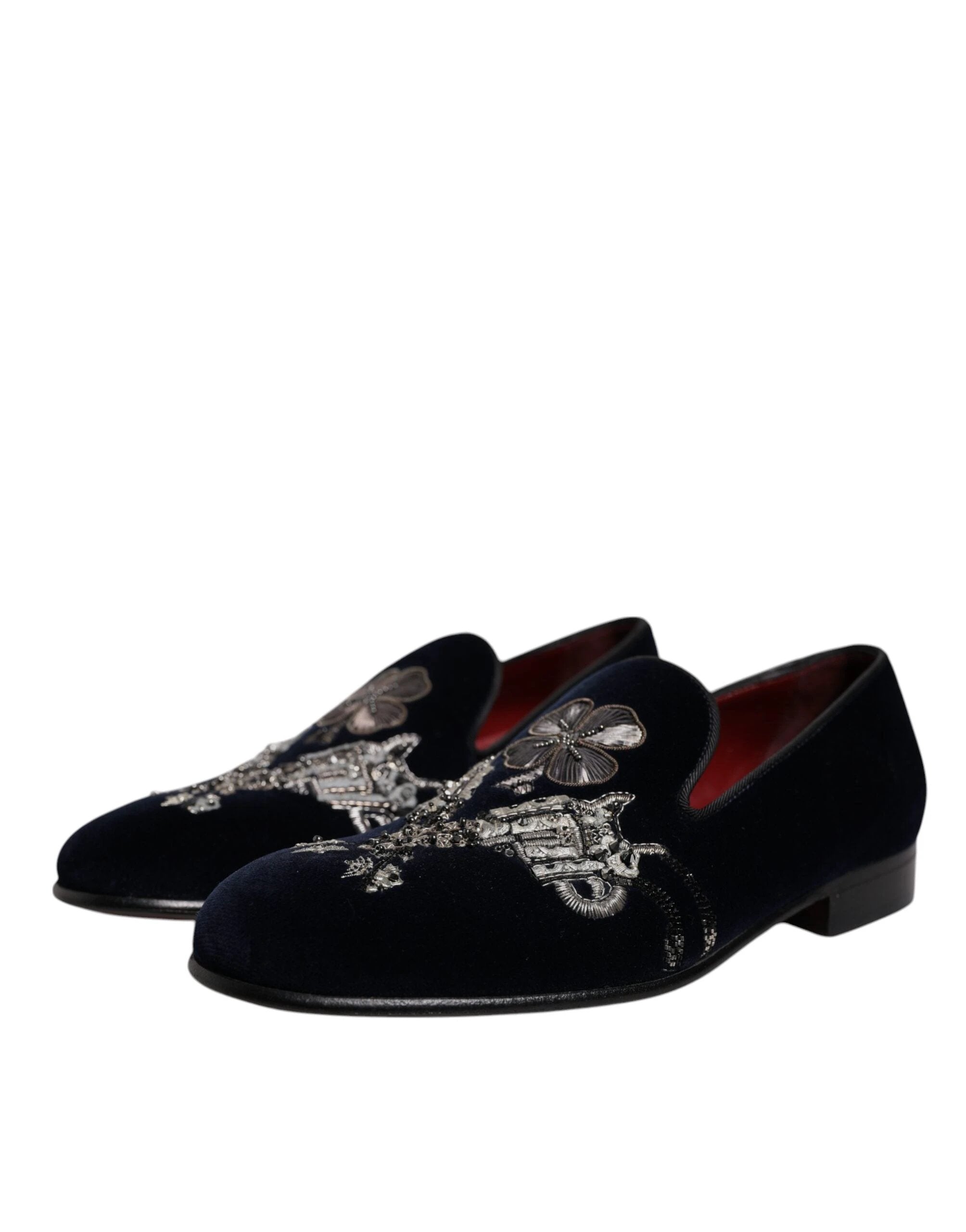 Dolce & Gabbana Black Velvet Floral Gun Loafers Dress Shoes by Dolce & Gabbana