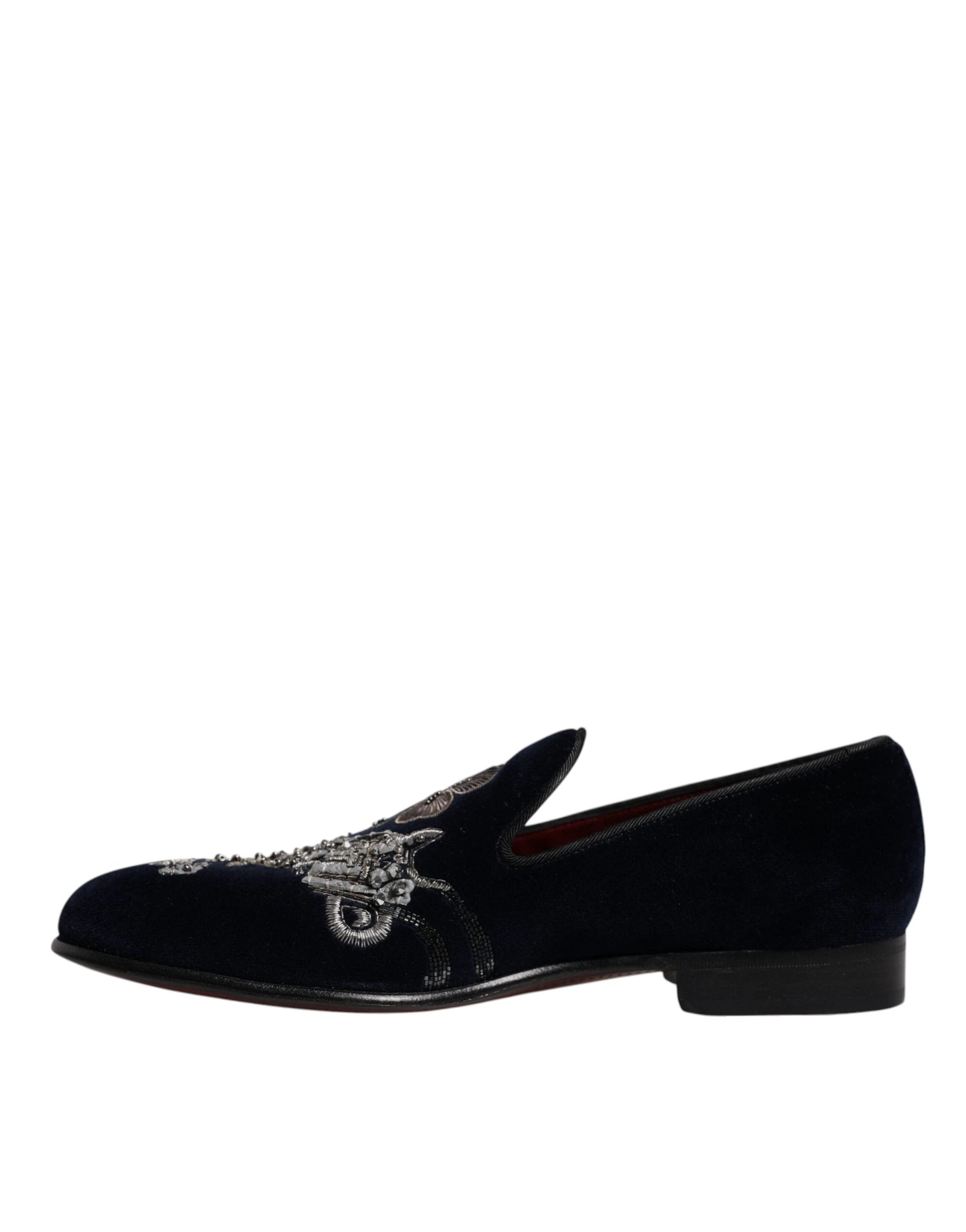 Dolce & Gabbana Black Velvet Floral Gun Loafers Dress Shoes by Dolce & Gabbana