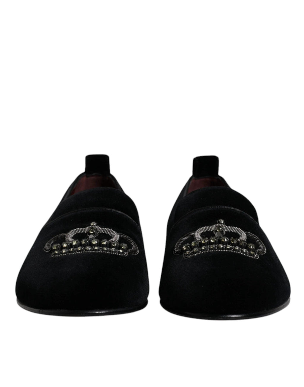 Dolce & Gabbana Black Velvet Crystal Crown Loafers Formal Dress Shoes by Dolce & Gabbana