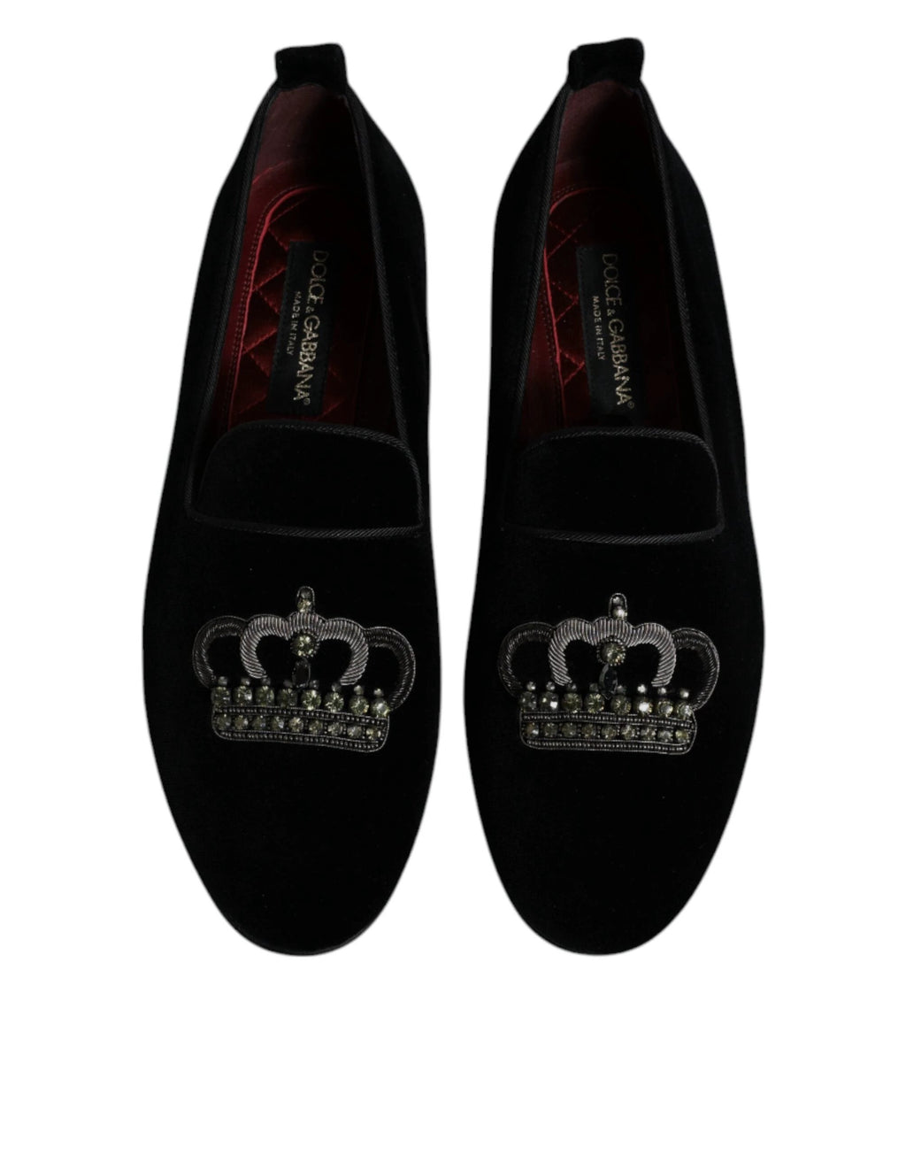 Dolce & Gabbana Black Velvet Crystal Crown Loafers Formal Dress Shoes by Dolce & Gabbana