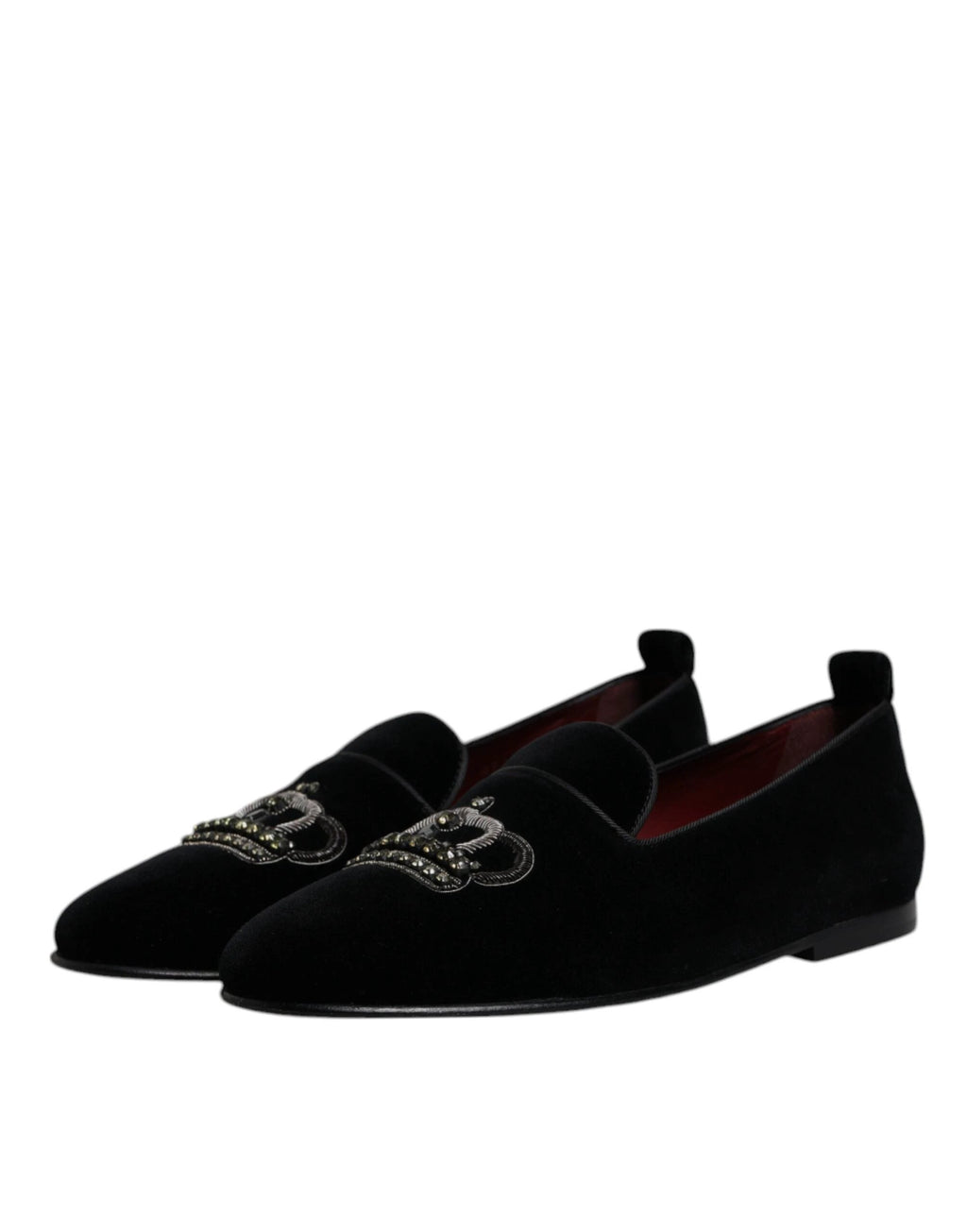 Dolce & Gabbana Black Velvet Crystal Crown Loafers Formal Dress Shoes by Dolce & Gabbana