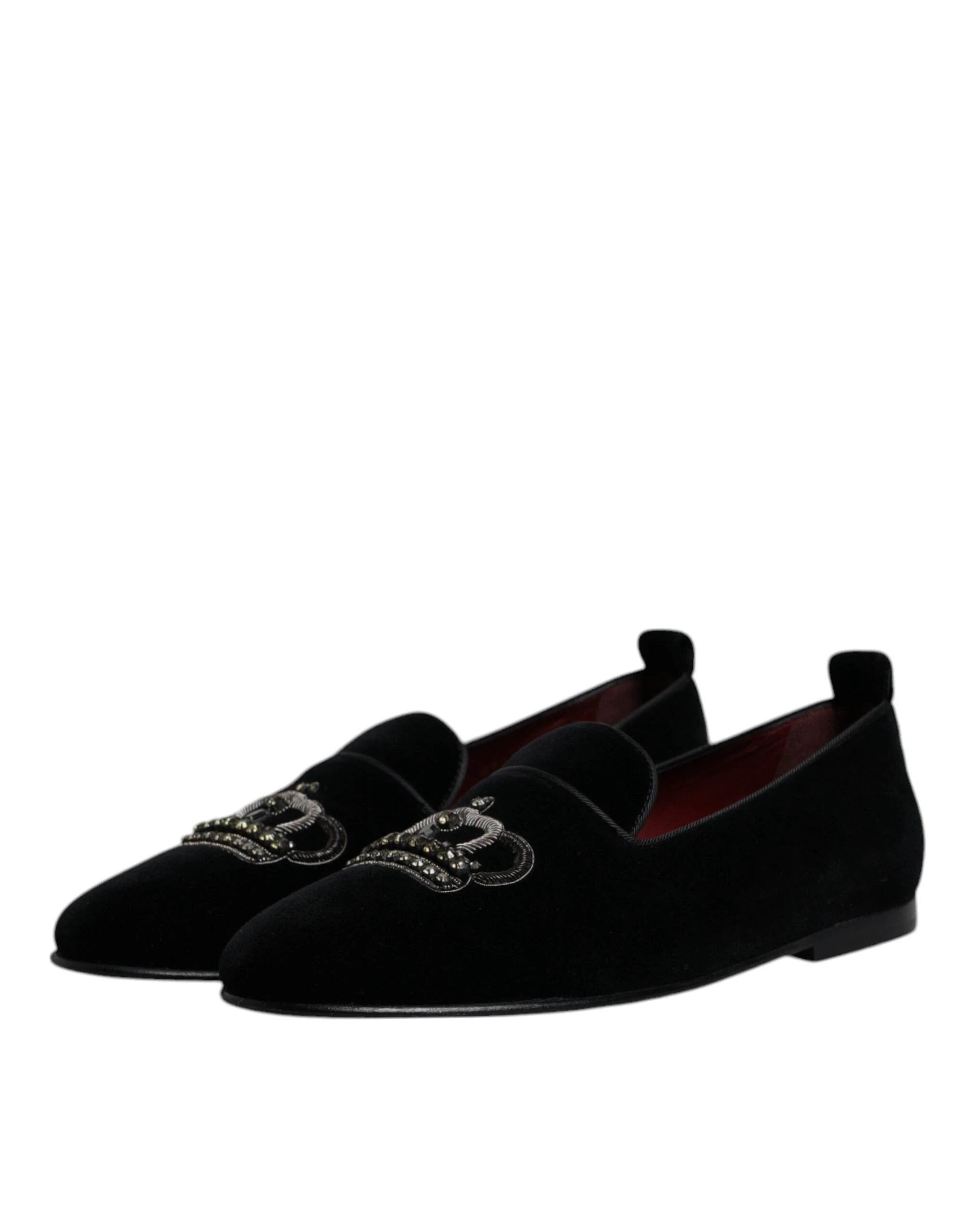 Dolce & Gabbana Black Velvet Crystal Crown Loafers Formal Dress Shoes by Dolce & Gabbana