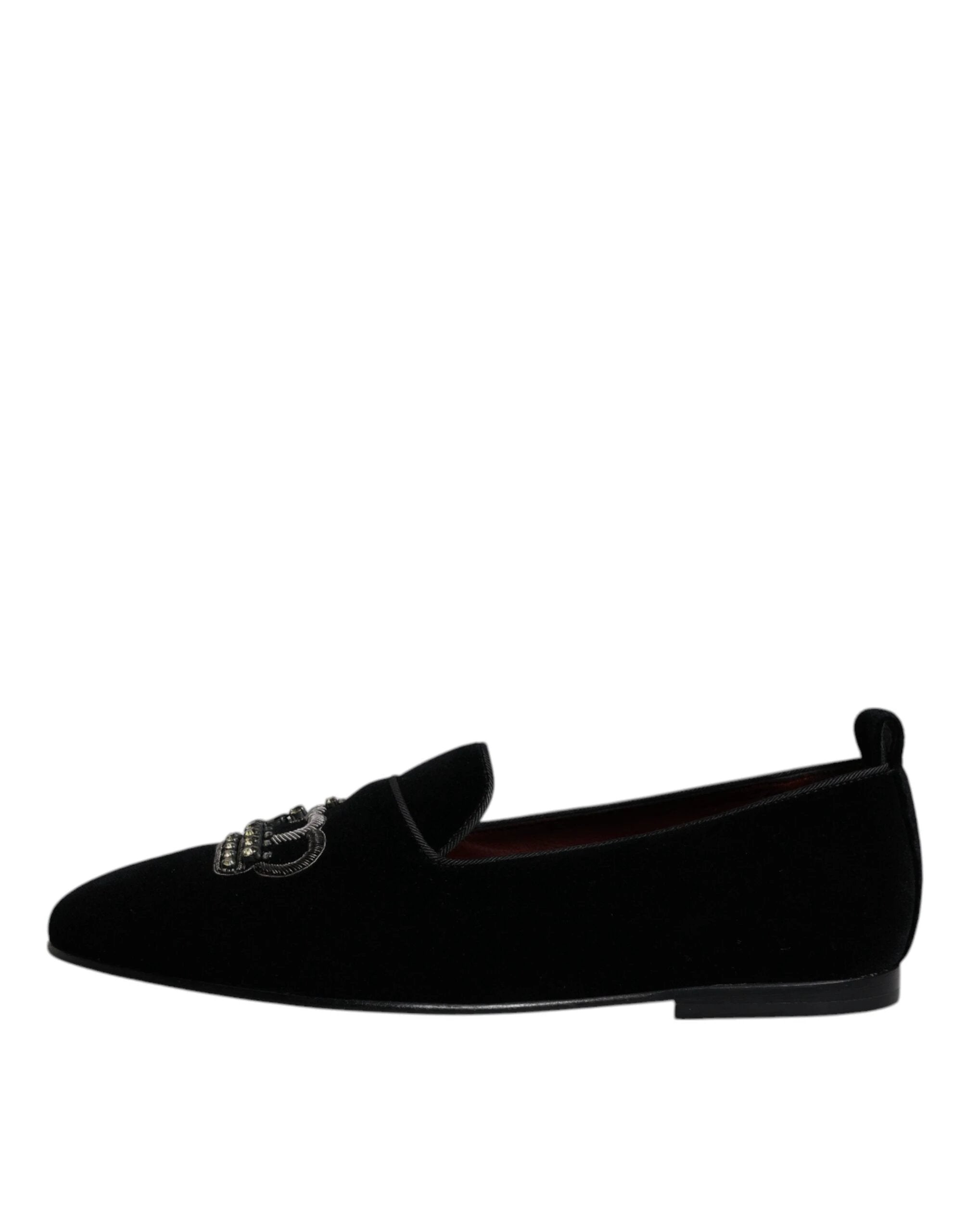 Dolce & Gabbana Black Velvet Crystal Crown Loafers Formal Dress Shoes by Dolce & Gabbana