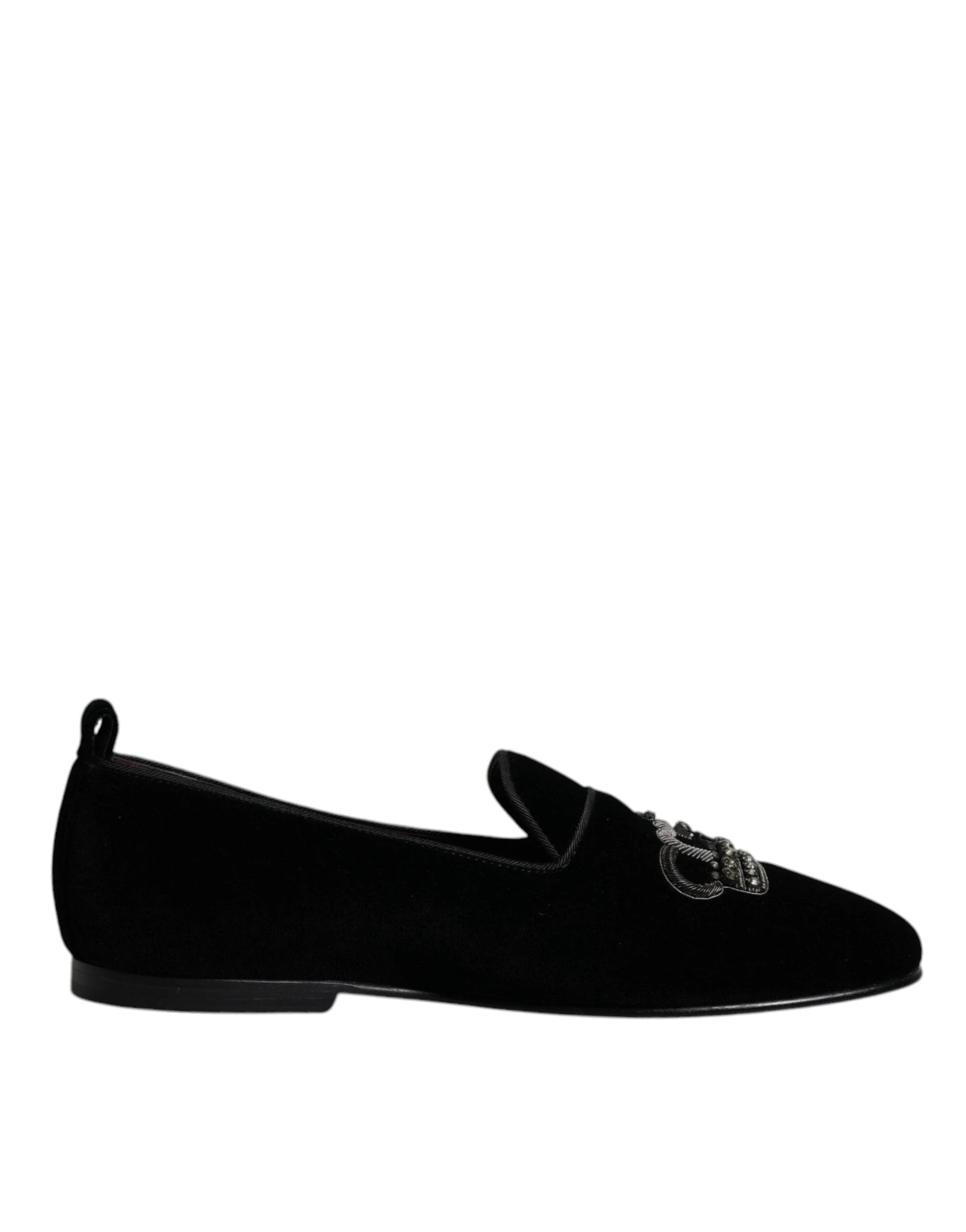 Dolce & Gabbana Black Velvet Crystal Crown Loafers Formal Dress Shoes by Dolce & Gabbana