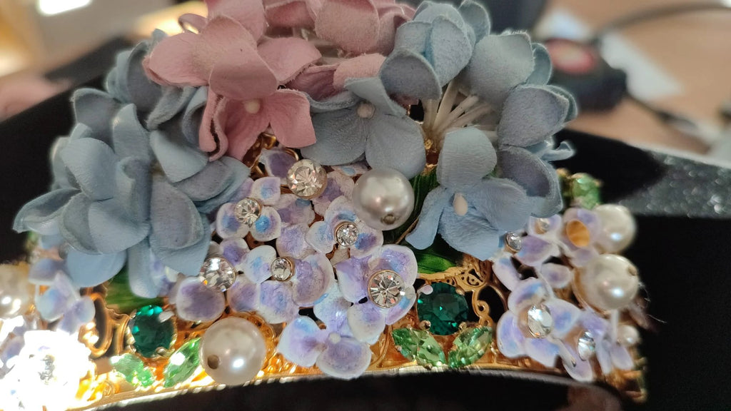 Dolce & Gabbana Gold Crystal Purple Hortensia Headband Crown Diadem by Dolce & Gabbana