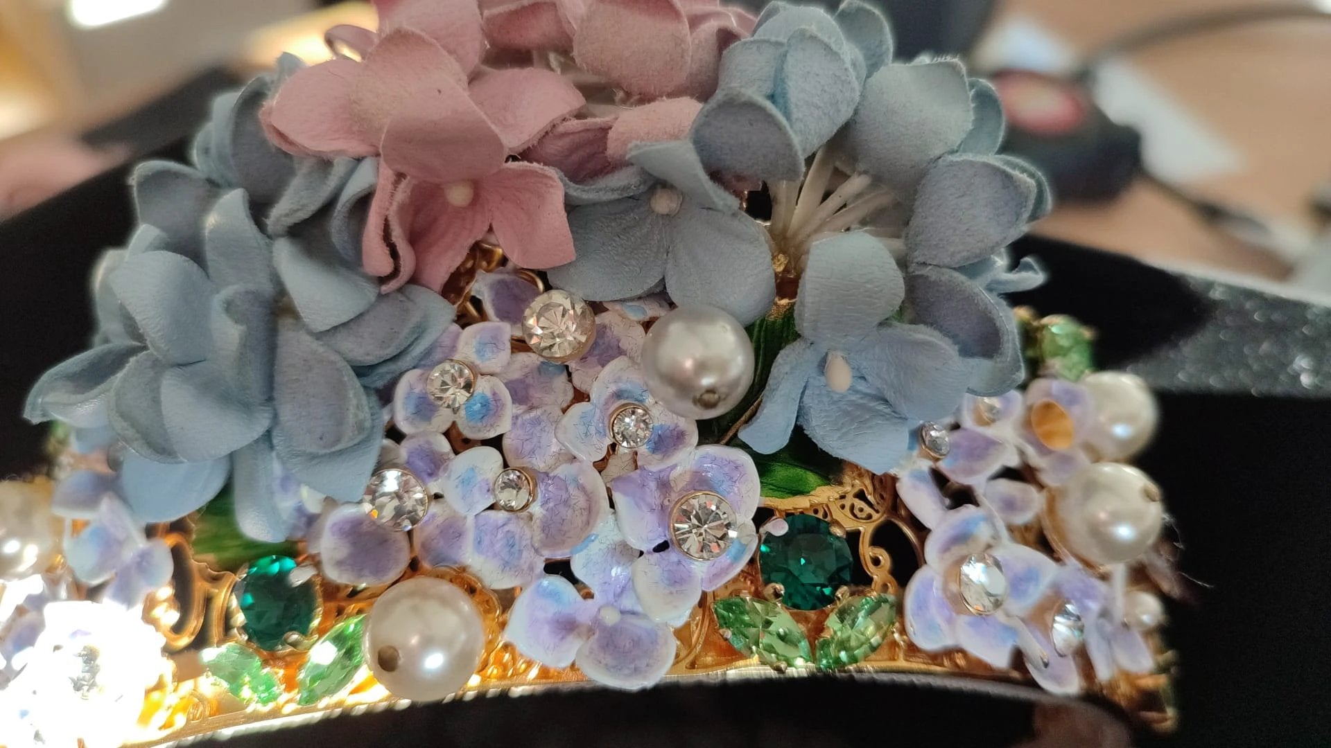 Dolce & Gabbana Gold Crystal Purple Hortensia Headband Crown Diadem by Dolce & Gabbana