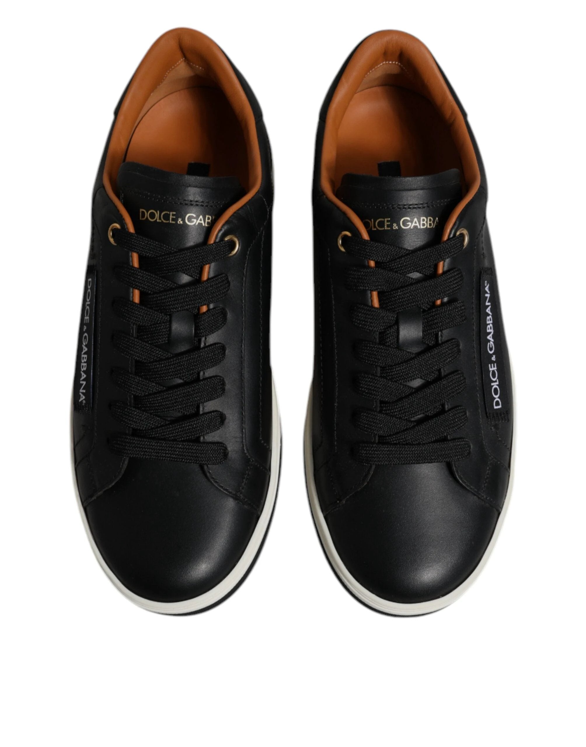 Dolce & Gabbana Black Leather Low Top Men Sneakers Shoes by Dolce & Gabbana