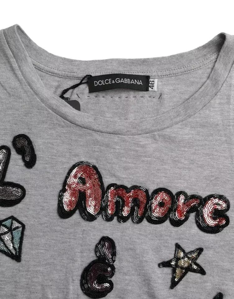 Dolce & Gabbana Gray Cotton L'Amore E'Bellezza Top T-shirt by Dolce & Gabbana