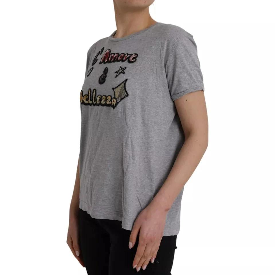 Dolce & Gabbana Gray Cotton L'Amore E'Bellezza Top T-shirt by Dolce & Gabbana