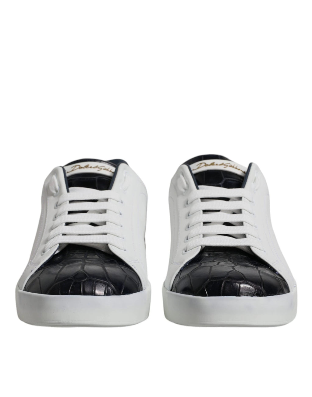 Dolce & Gabbana White Black Leather Portofino Sneakers Shoes by Dolce & Gabbana