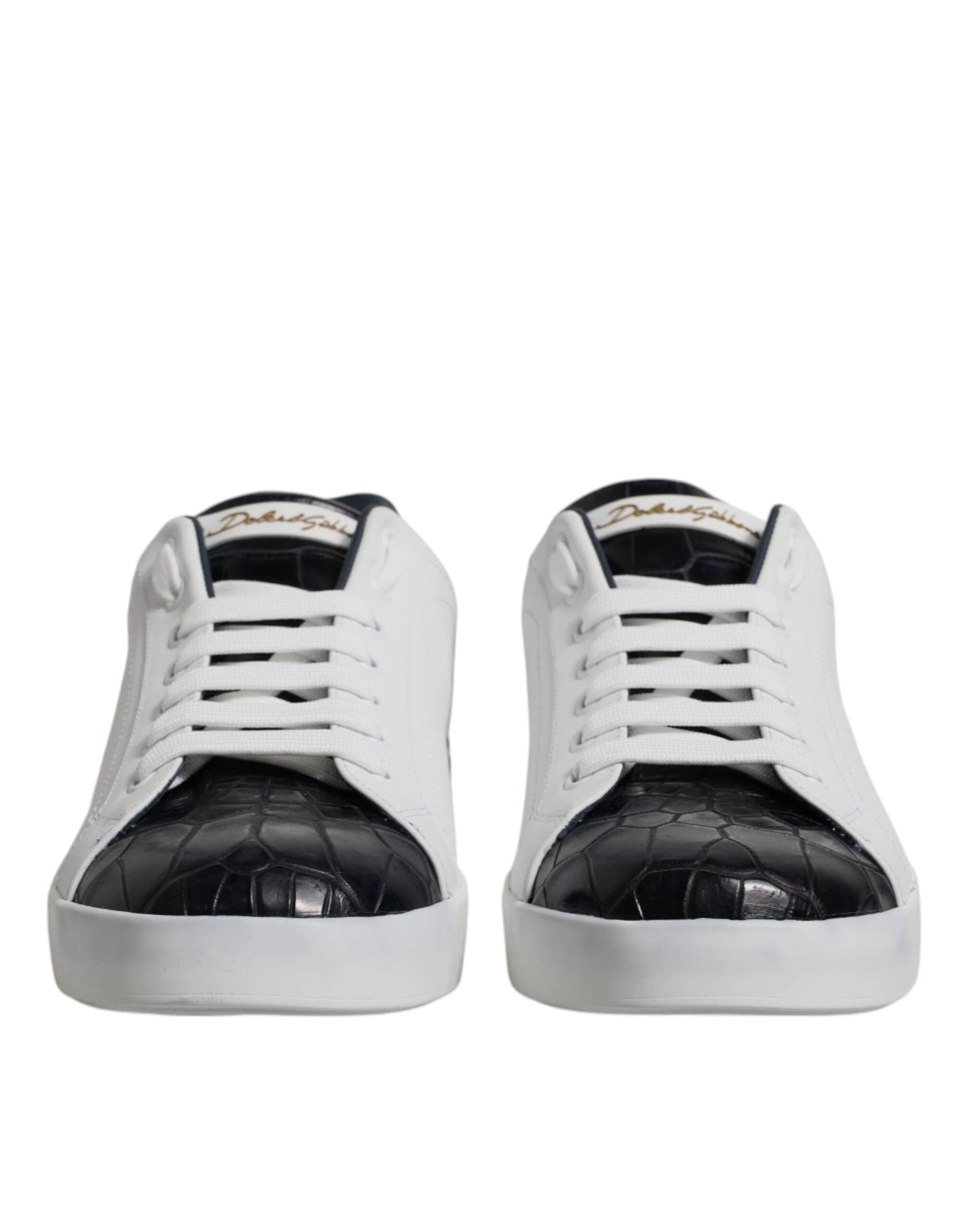 Dolce & Gabbana White Black Leather Portofino Sneakers Shoes by Dolce & Gabbana