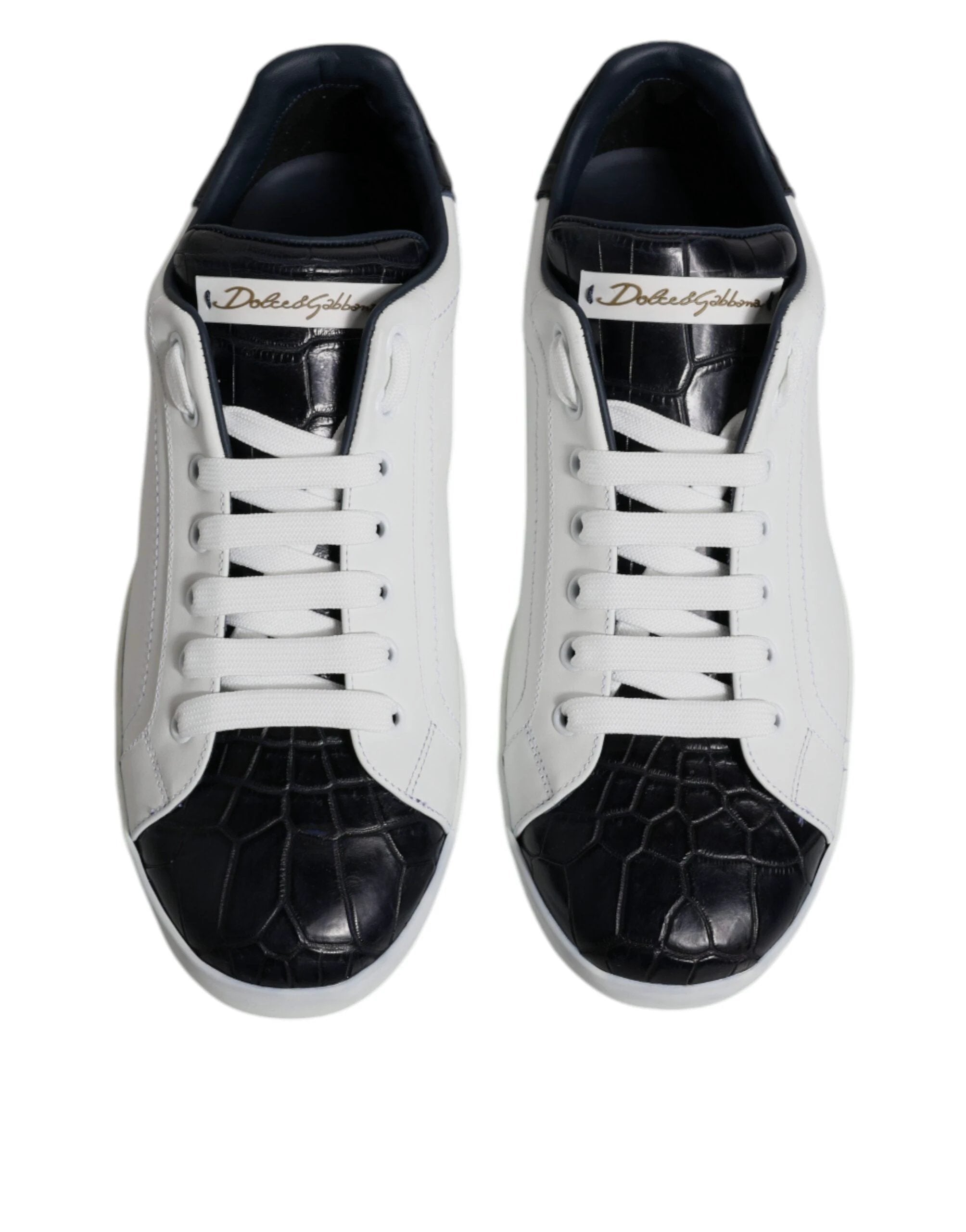 Dolce & Gabbana White Black Leather Portofino Sneakers Shoes by Dolce & Gabbana
