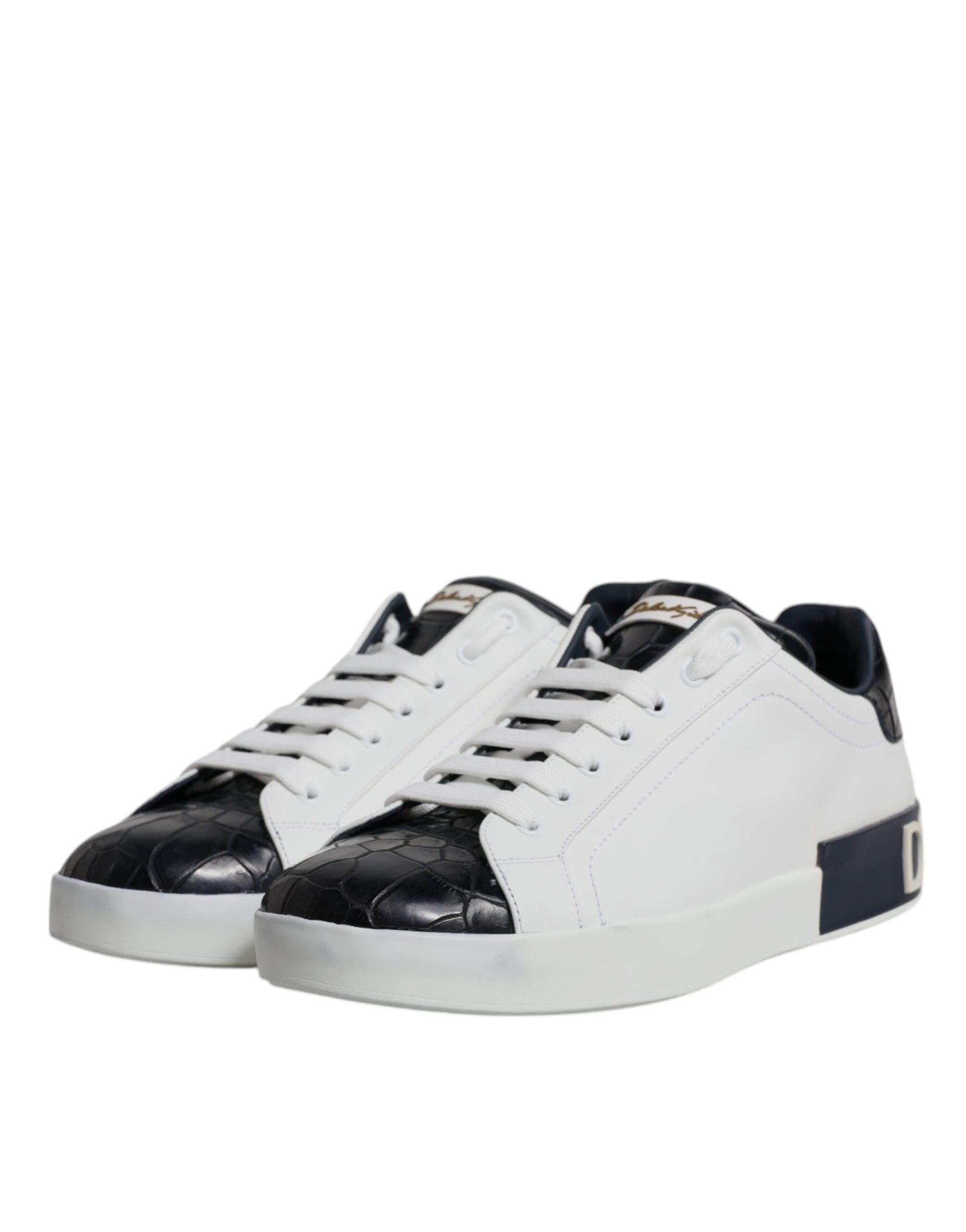 Dolce & Gabbana White Black Leather Portofino Sneakers Shoes by Dolce & Gabbana