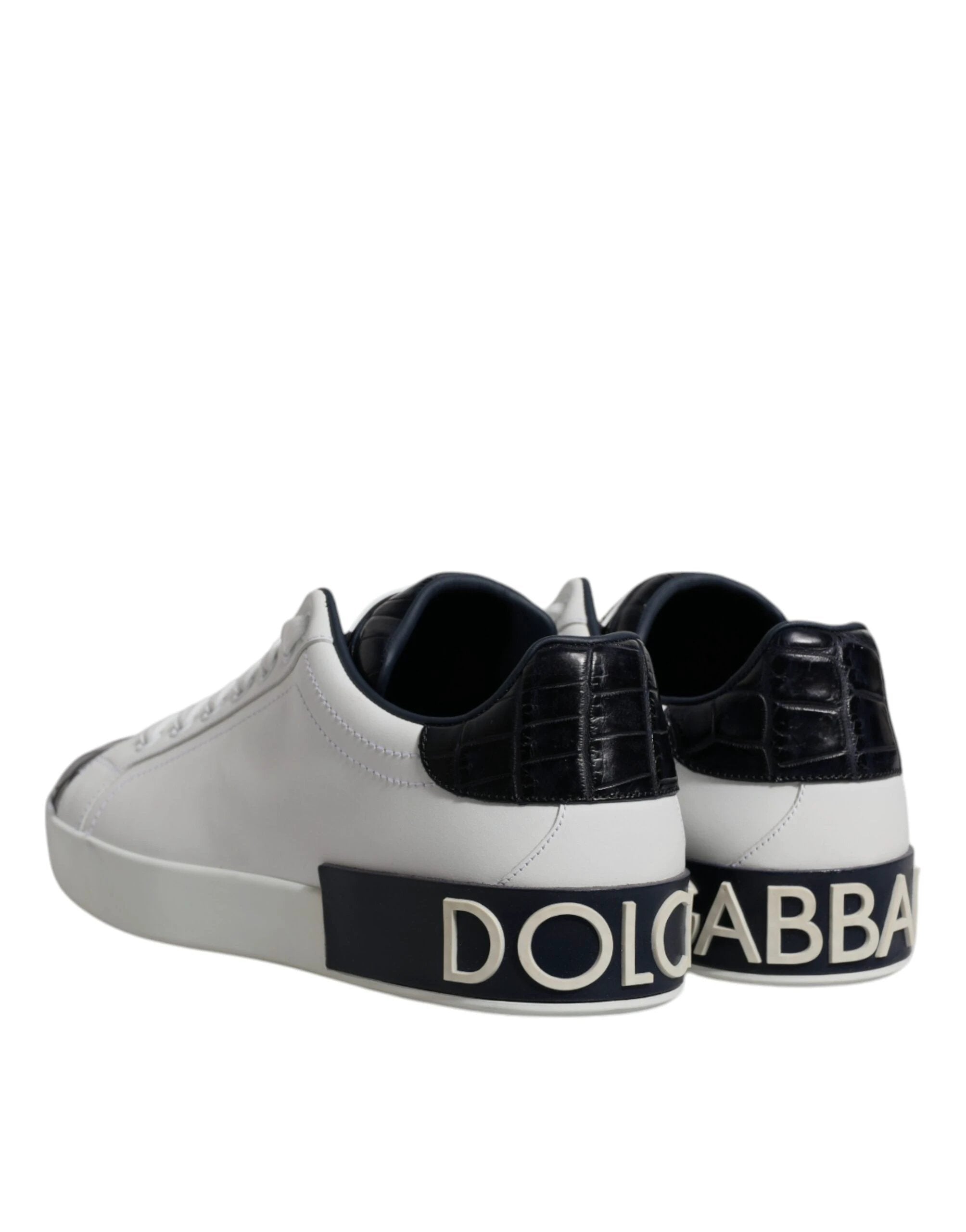 Dolce & Gabbana White Black Leather Portofino Sneakers Shoes by Dolce & Gabbana