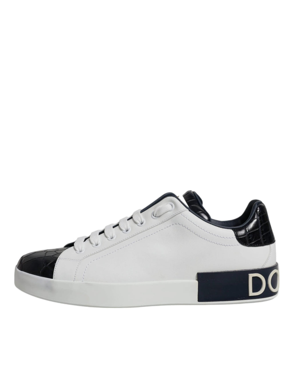 Dolce & Gabbana White Black Leather Portofino Sneakers Shoes by Dolce & Gabbana