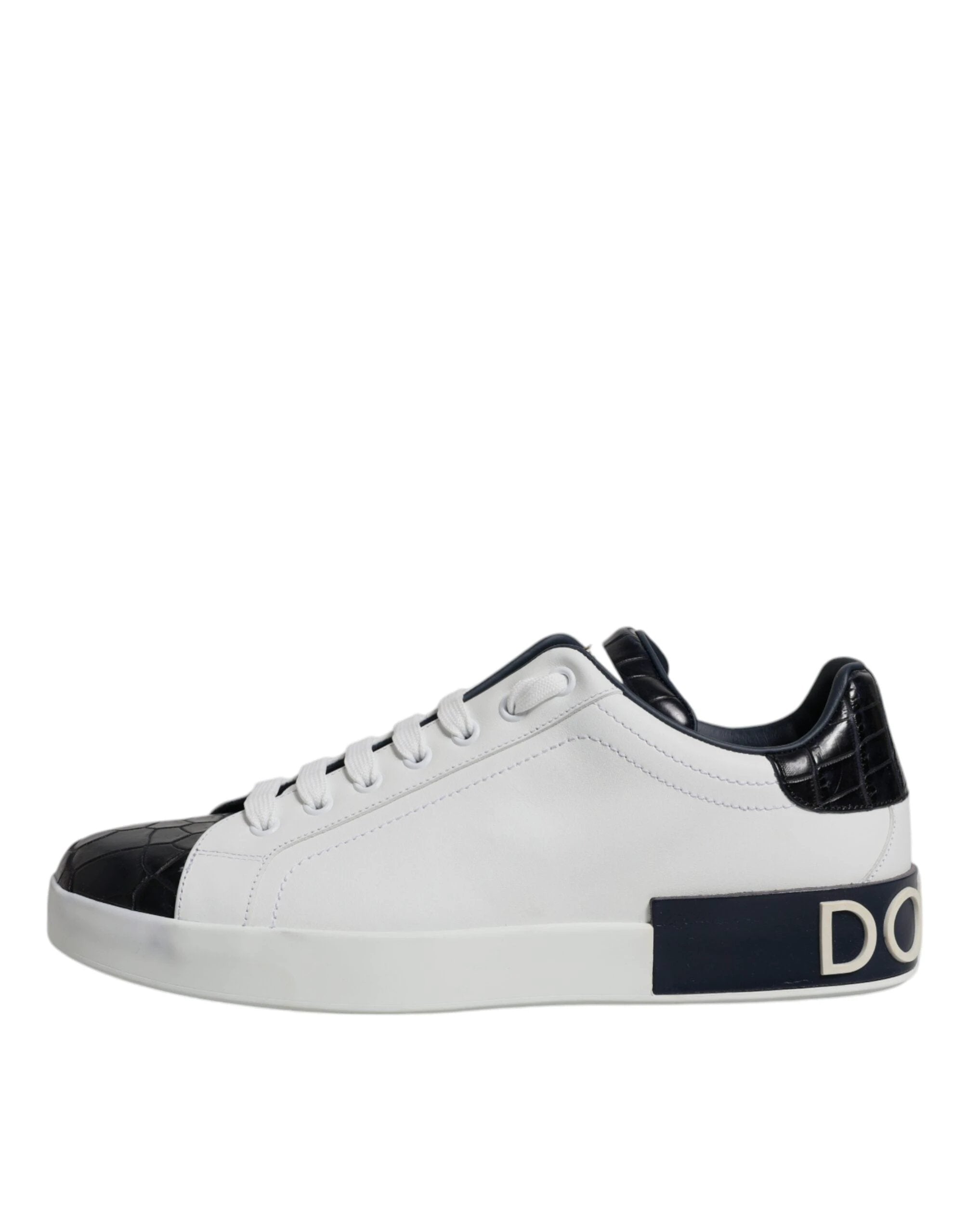 Dolce & Gabbana White Black Leather Portofino Sneakers Shoes by Dolce & Gabbana