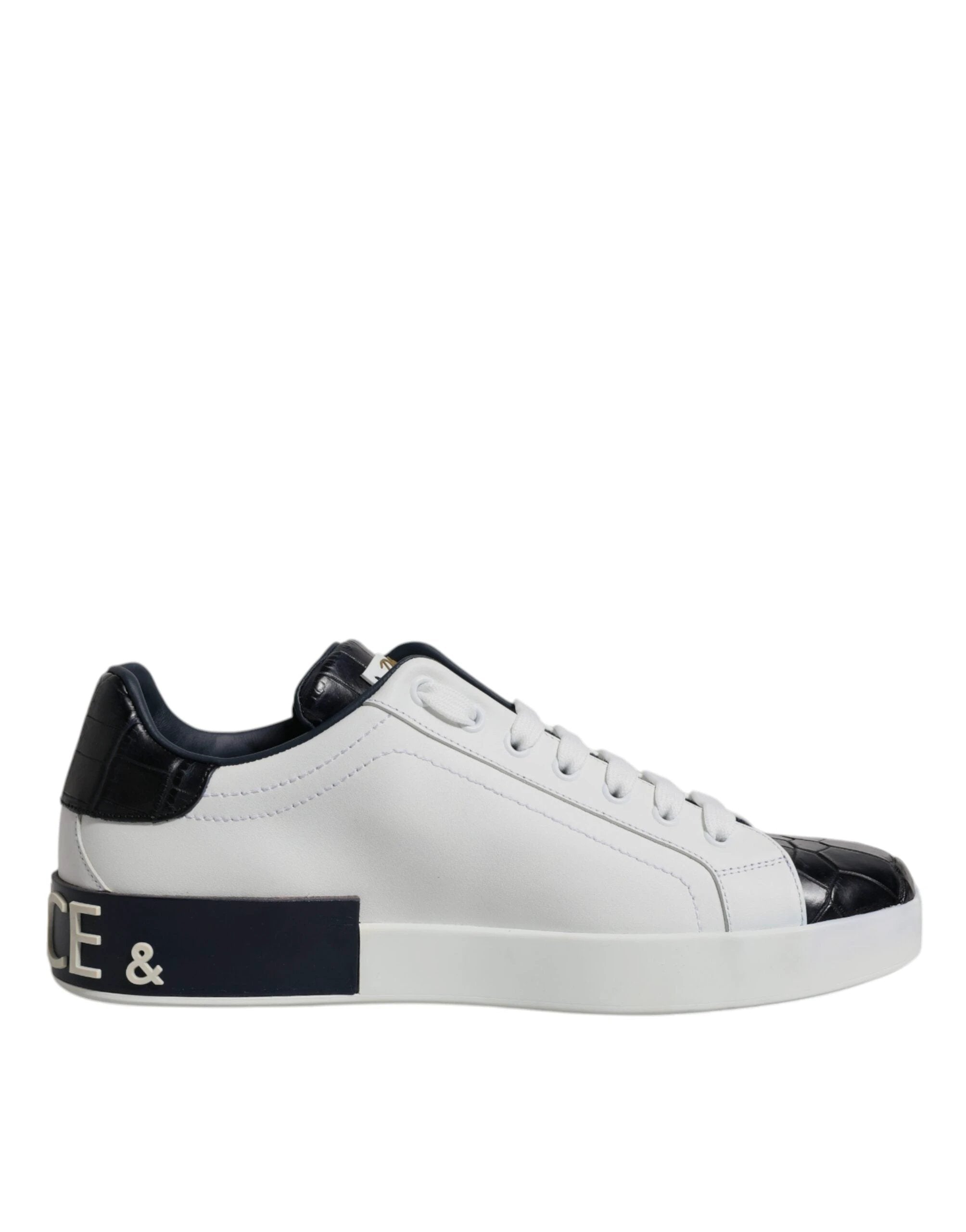 Dolce & Gabbana White Black Leather Portofino Sneakers Shoes by Dolce & Gabbana