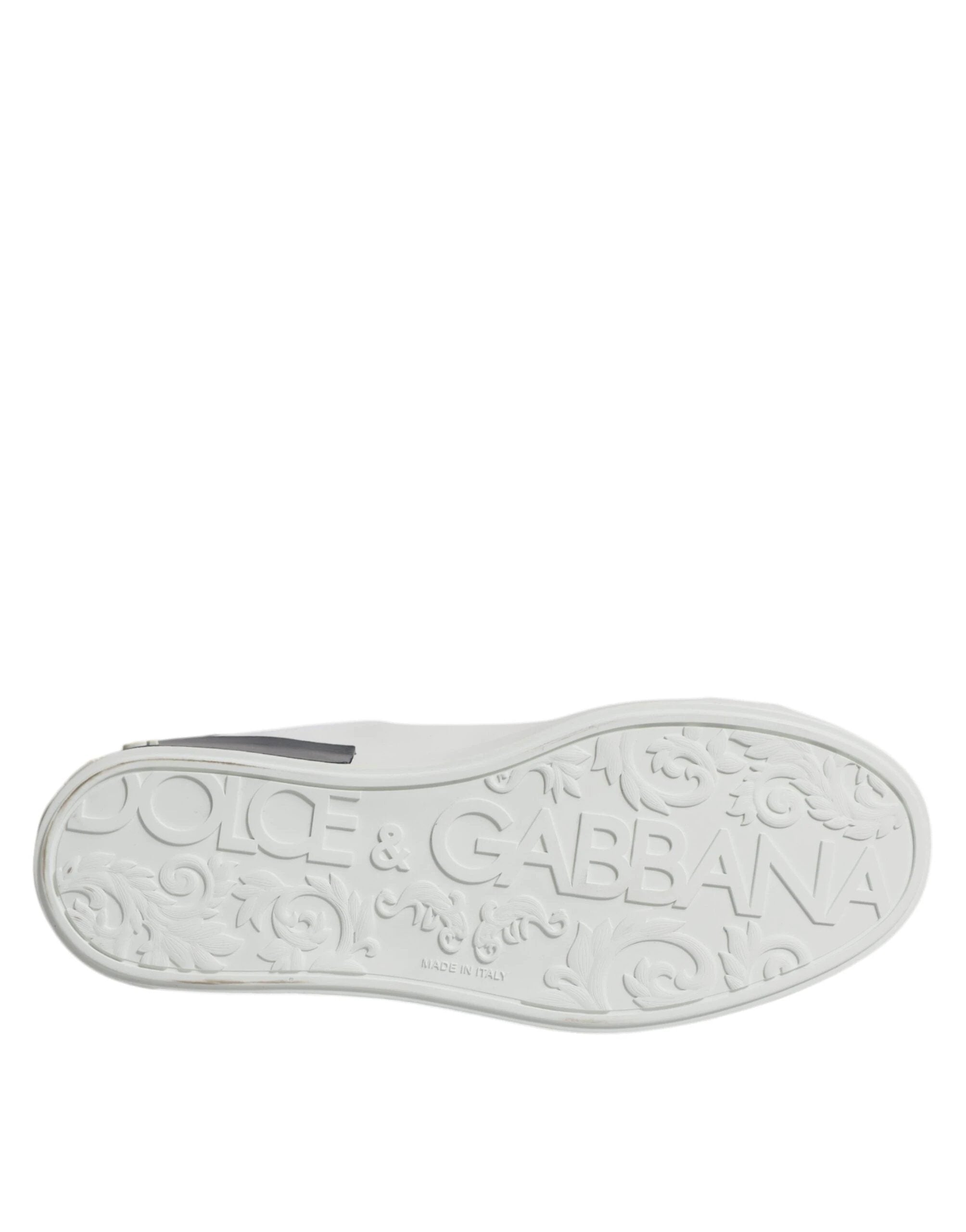 Dolce & Gabbana White Black Leather Portofino Sneakers Shoes by Dolce & Gabbana