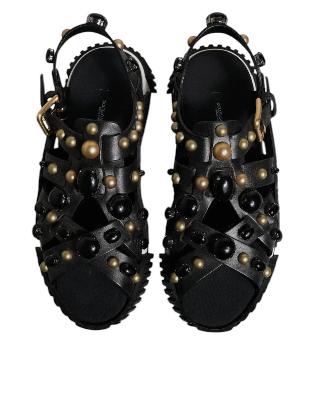 Dolce & Gabbana Black Leather Studded Slides Sandals Shoes by Dolce & Gabbana